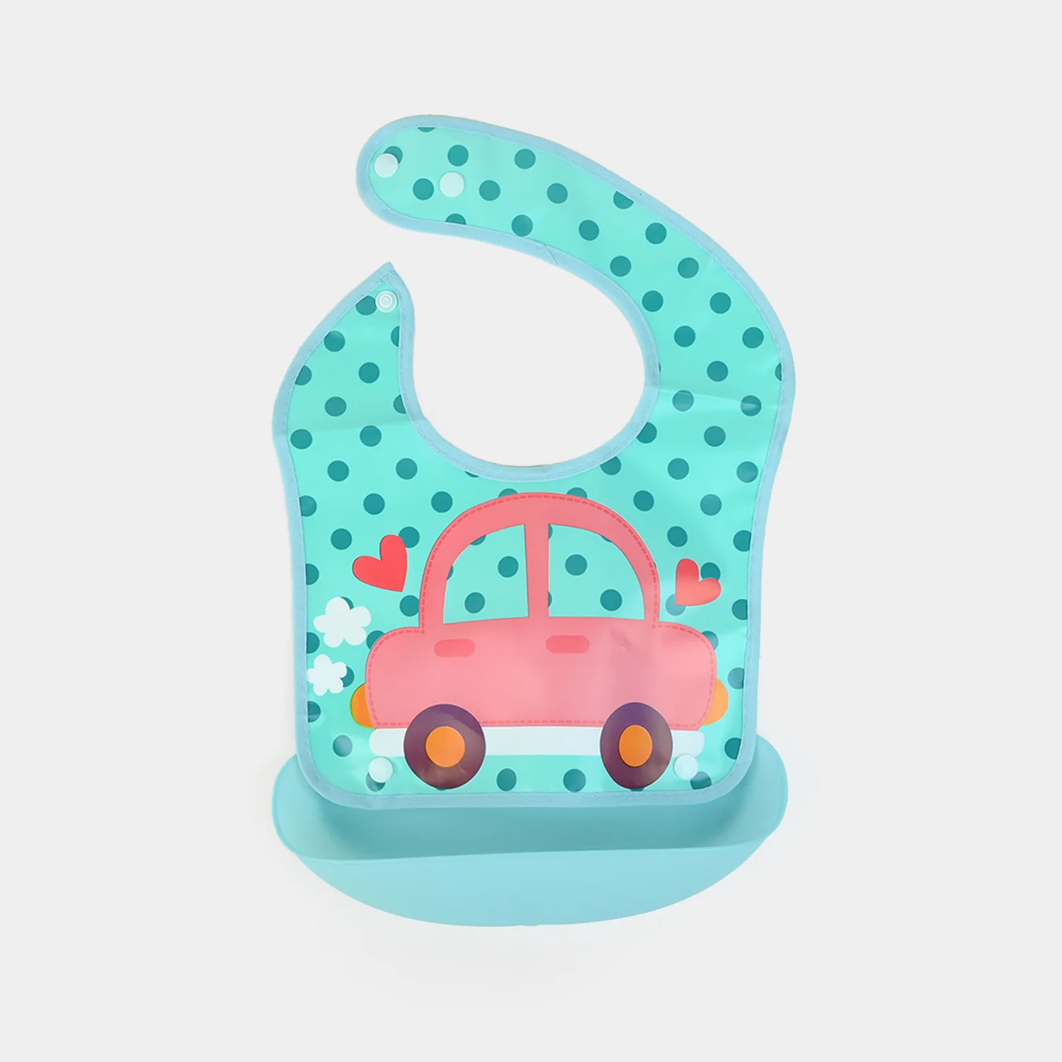 Baby Bib with Food Catcher – Mint Car - Image 2