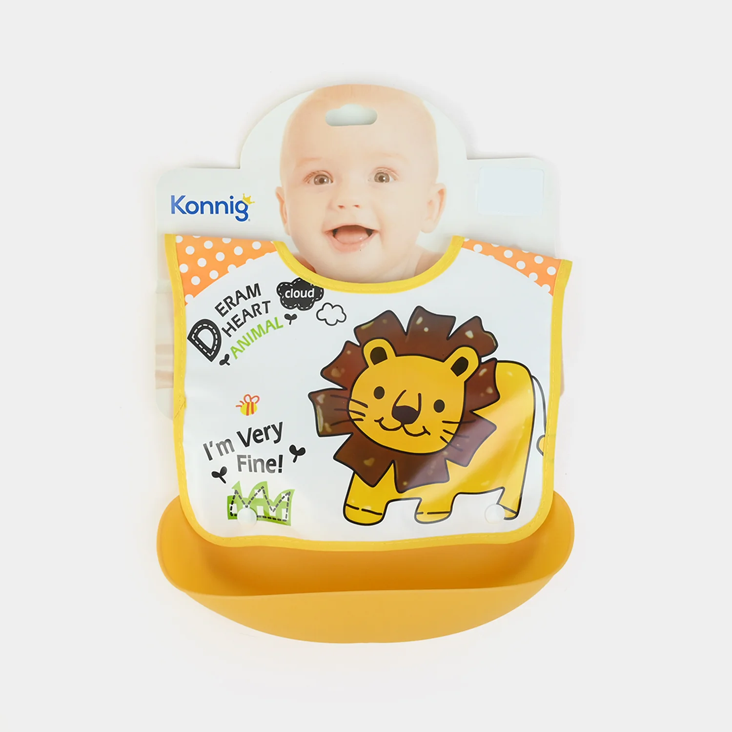 Baby Bib with Food Catcher – Yellow Lion - Image 3