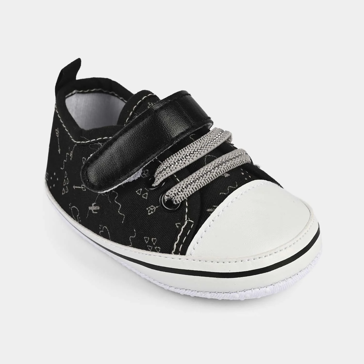 Baby Girls Shoes B-15 Printed Canvas Sneakers – Black/White