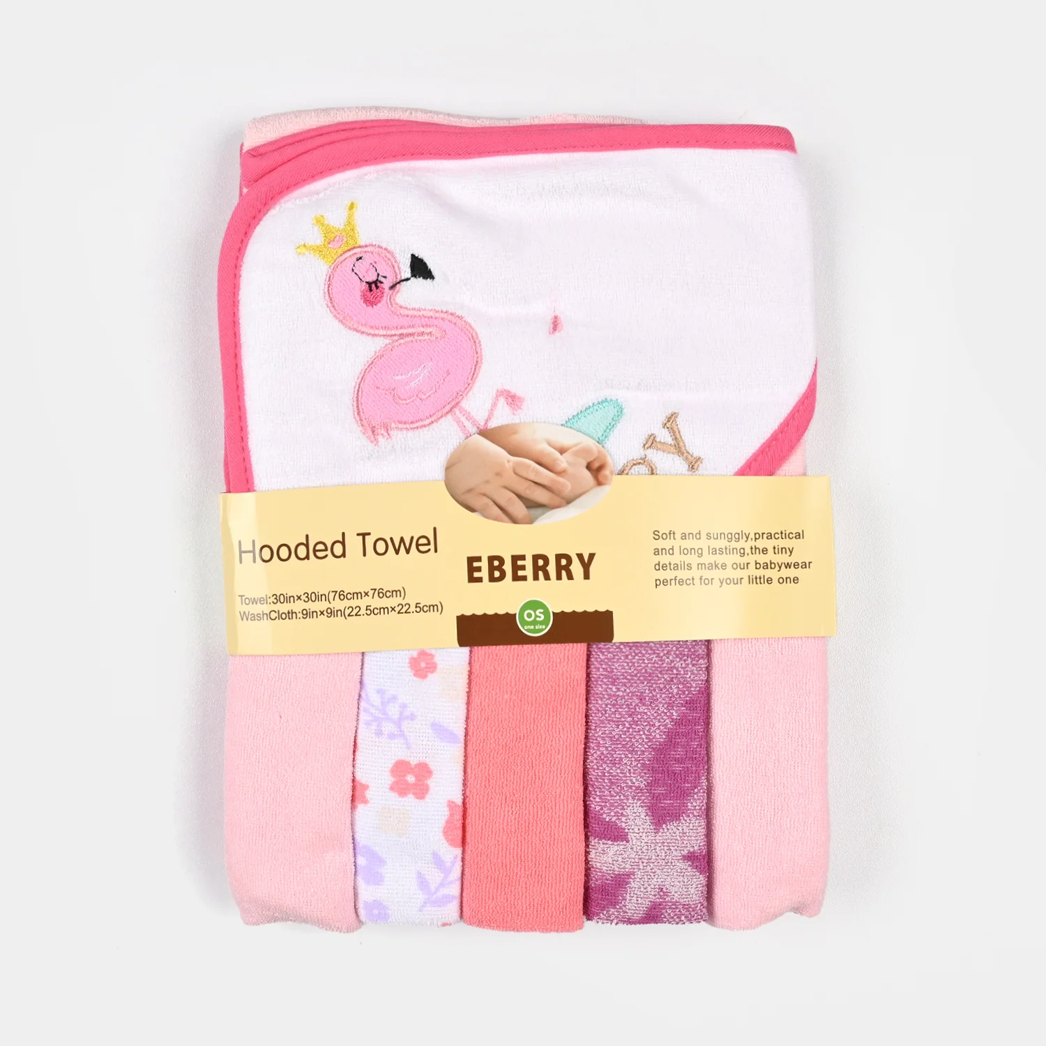 Baby Hooded Bath Towel + 5 PCs Face Towel - Image 3