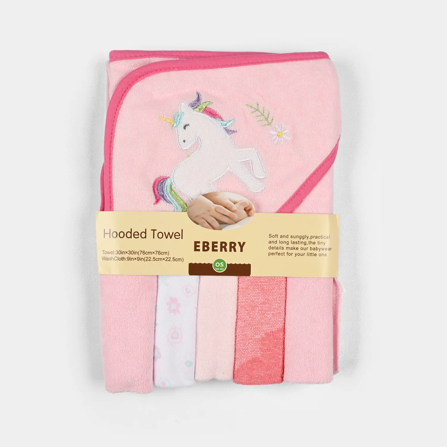 Baby Hooded Bath Towel + 5 PCs Face Towel - Image 3