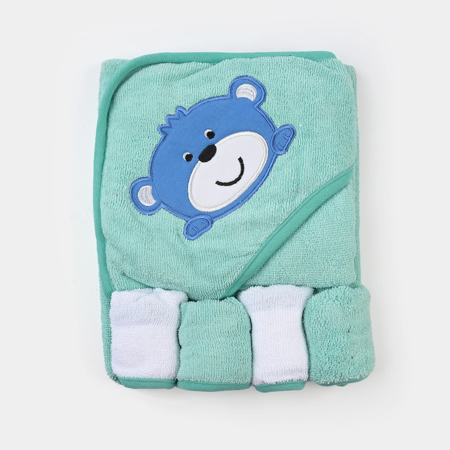 BABY HOODED BATH TOWEL SET | 975-GREEN BEAR - Image 4