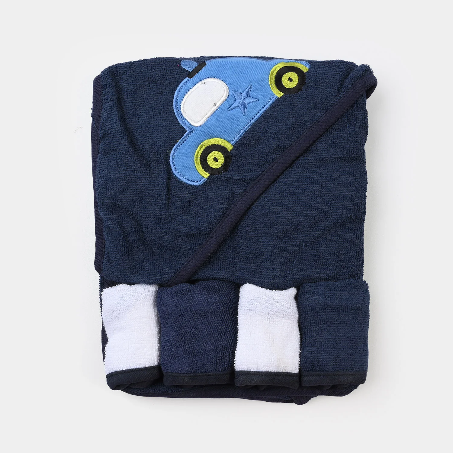 BABY HOODED BATH TOWEL SET | 975-NAVY BLUE CAR - Image 4