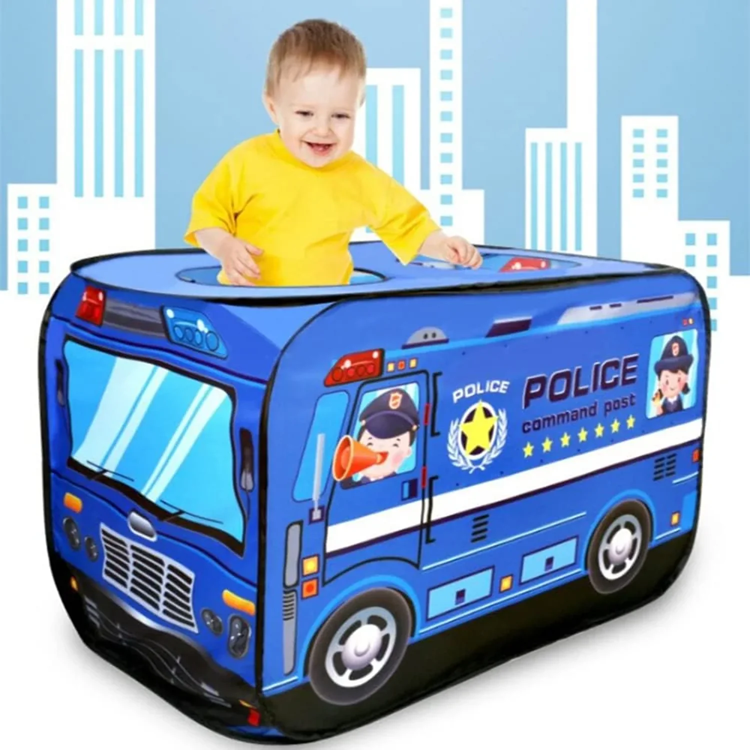Blue Police Car Pop Up Tent With Carrying Case - Image 4