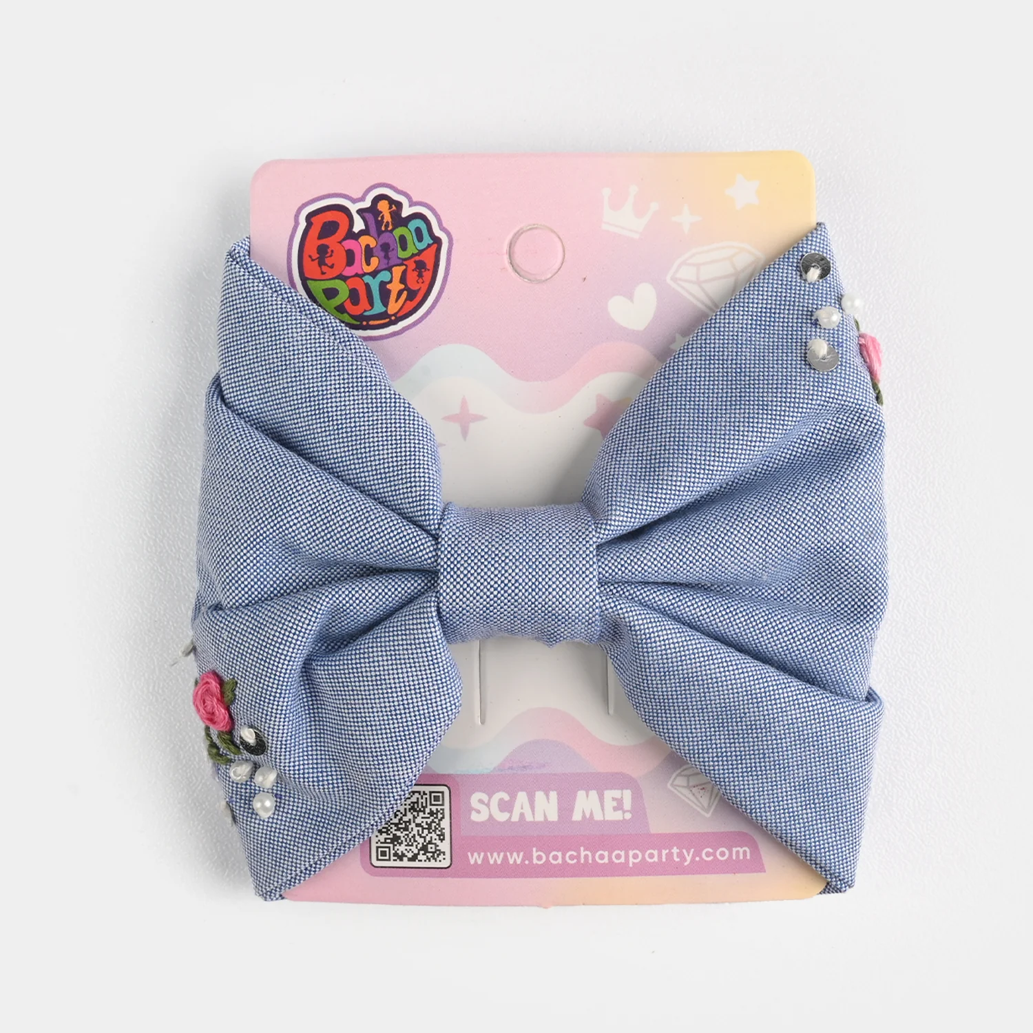 Handmade Embroidered Bow Hair Pin - Image 3