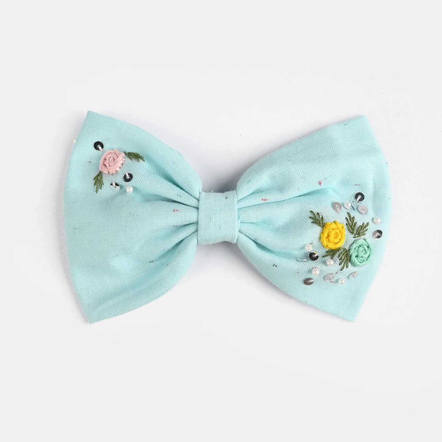 Handmade Embroidered Bow Hair Pin - Image 2