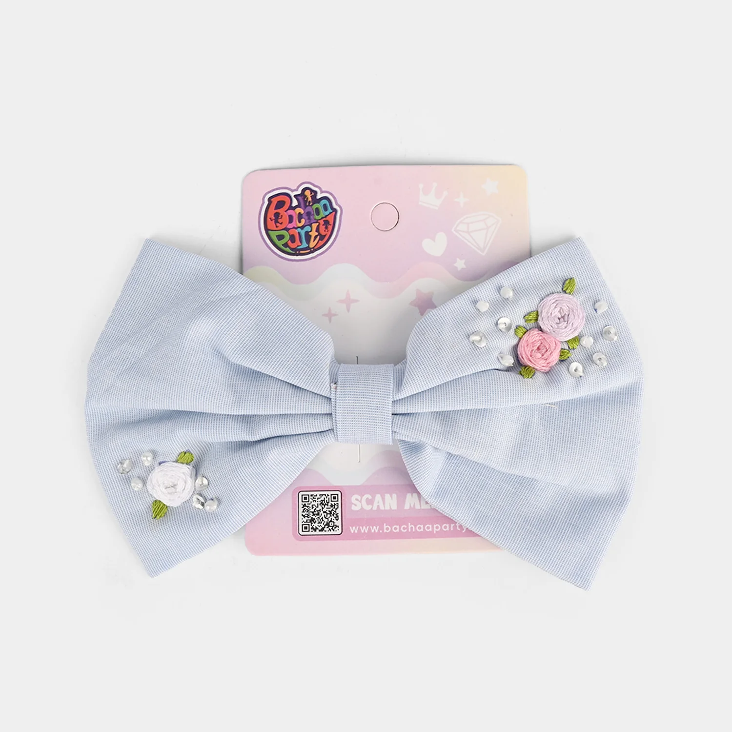 Handmade Embroidered Bow Hair Pin - Image 3