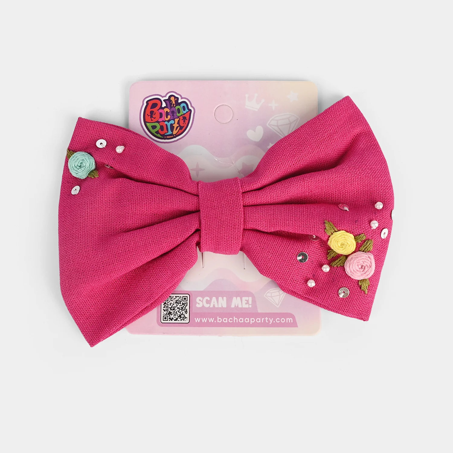 Handmade Embroidered Bow Hair Pin - Image 3