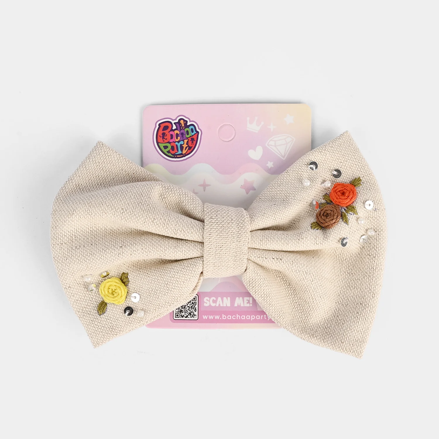 Handmade Embroidered Bow Hair Pin - Image 3