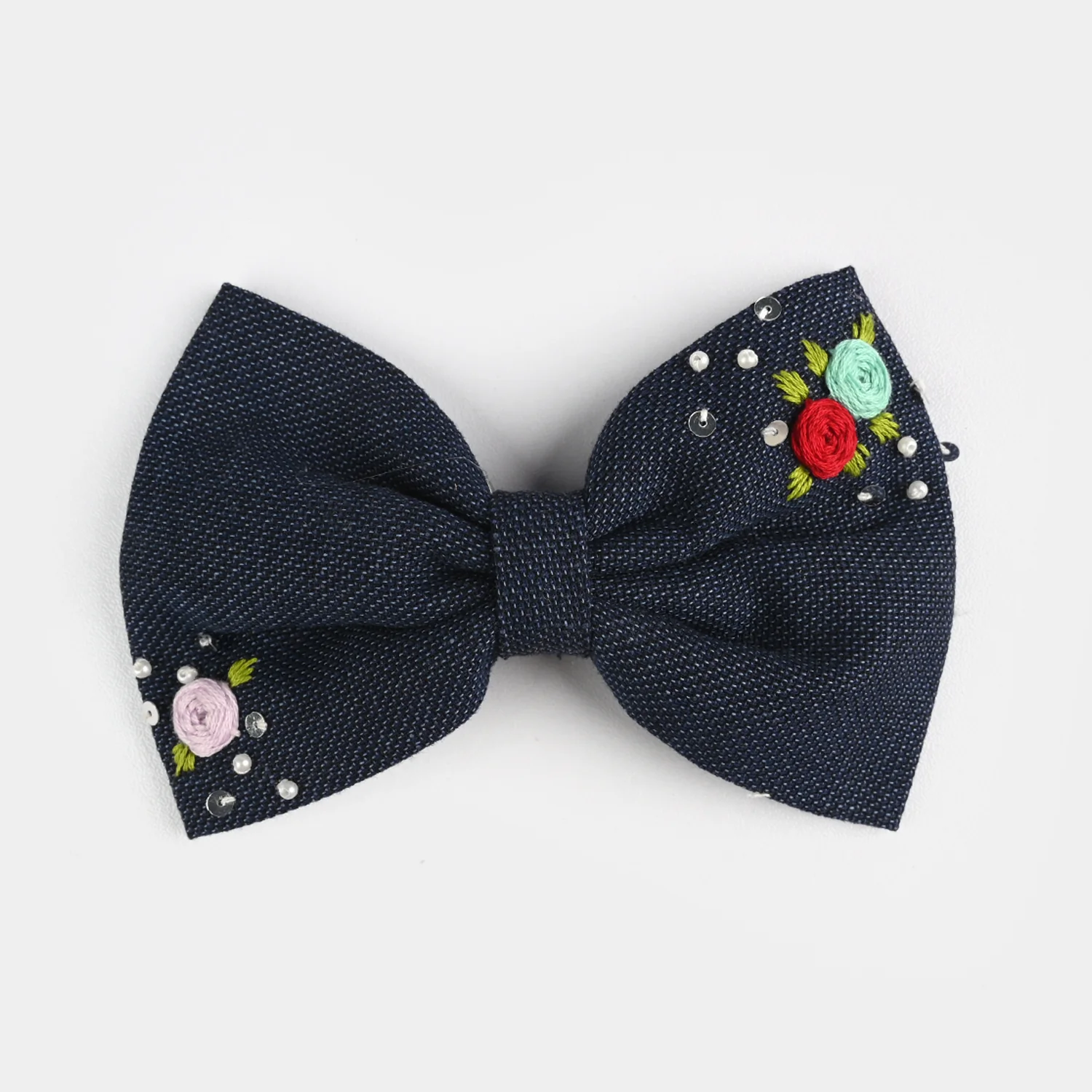 Handmade Embroidered Bow Hair Pin - Image 2