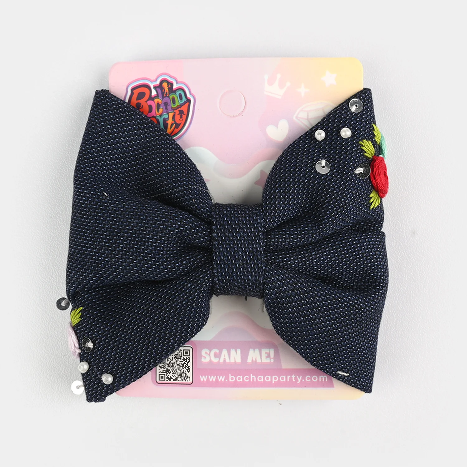 Handmade Embroidered Bow Hair Pin - Image 3