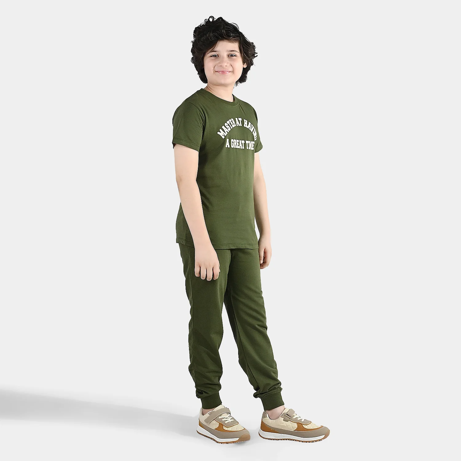 Boys Jersey/Terry 2 Piece Suit A Great Time - Olive Green - Image 4