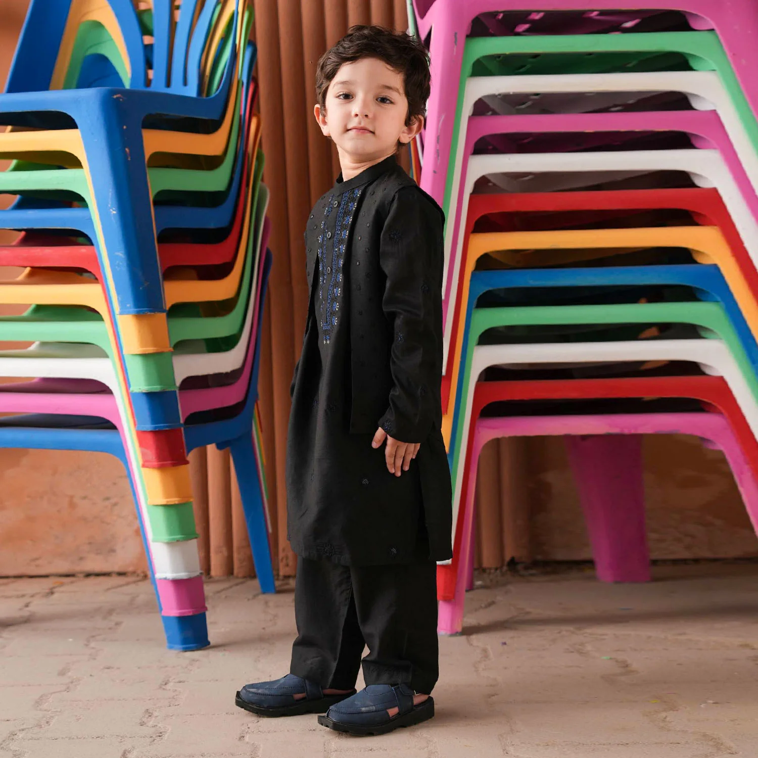 Boys Poly Viscose 3-Piece Suit - Black Lurex - Image 2