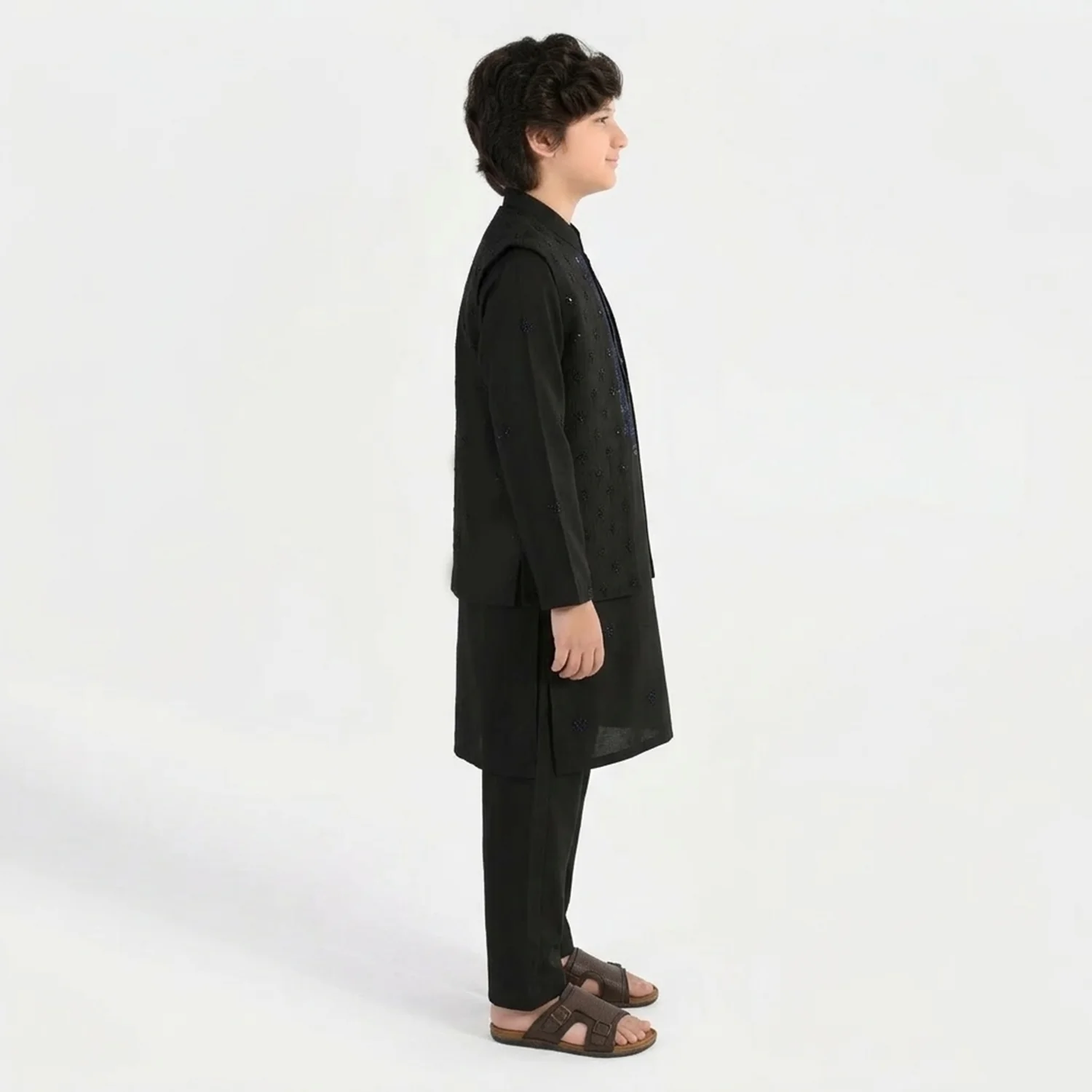 Boys Poly Viscose 3-Piece Suit - Black Lurex - Image 6