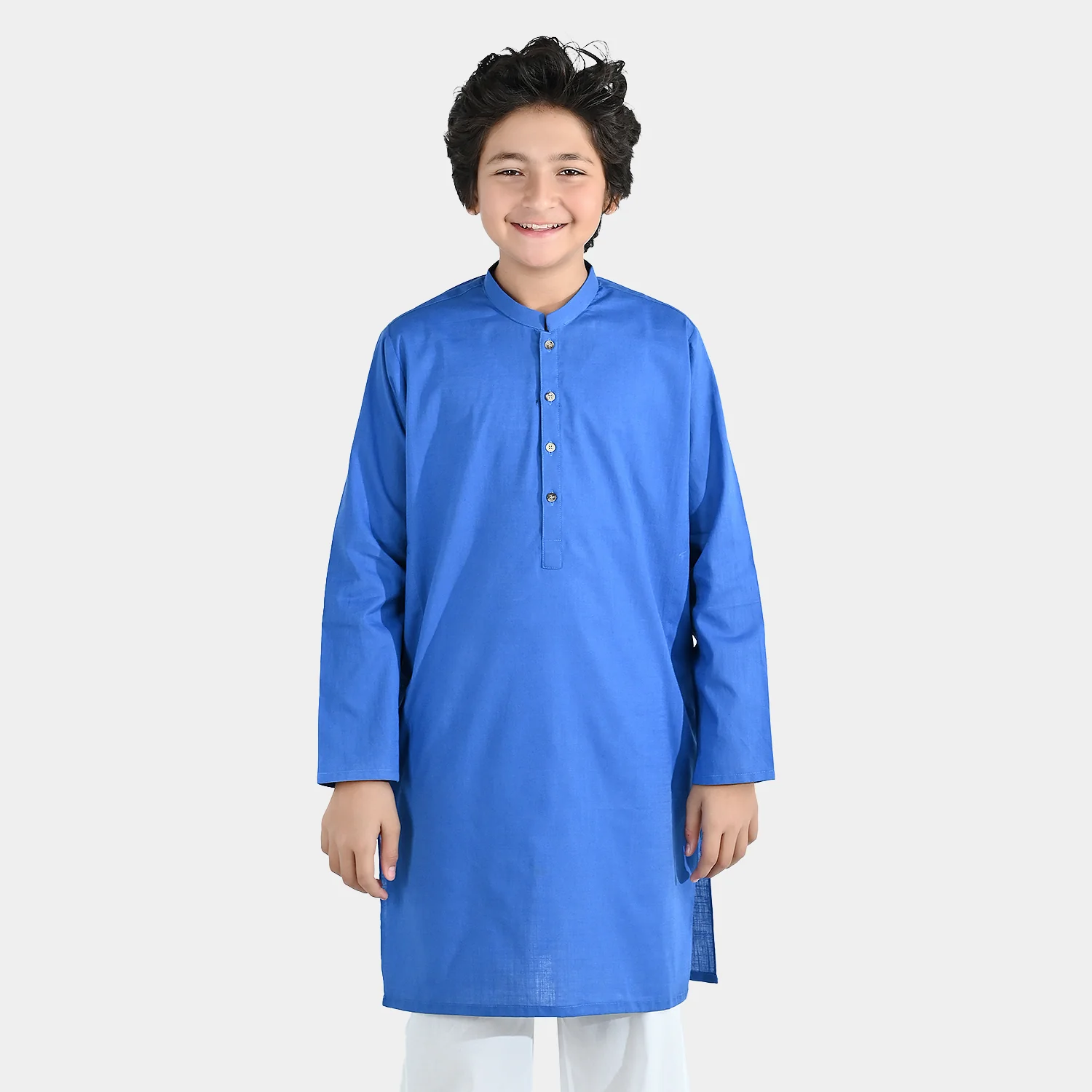 Boys Cotton Slub Basic Kurta - Blue - Image 4