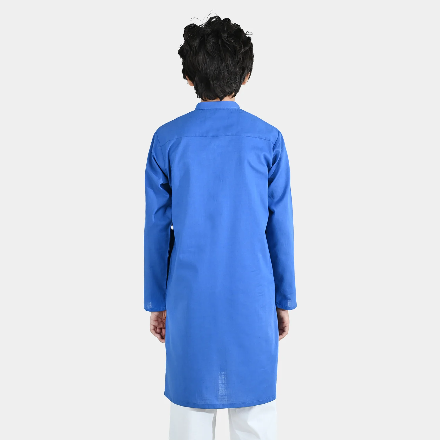 Boys Cotton Slub Basic Kurta - Blue - Image 5