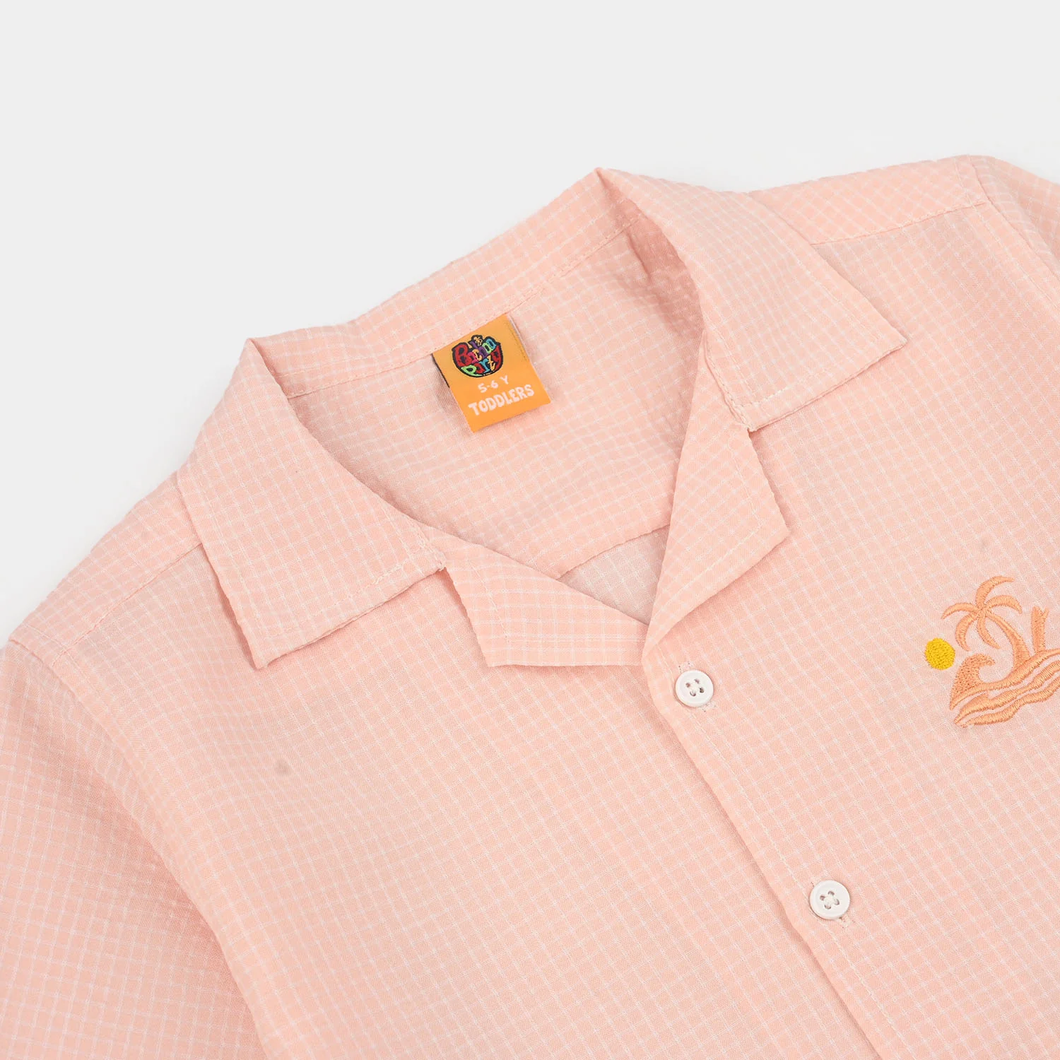 Boys Yarn Dyed Casual Shirt (Palm Tree) - Pink - Image 2