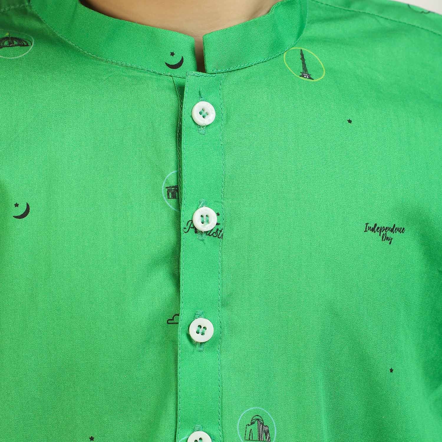 Boys Independence National Monument Kurta – Green - Image 2
