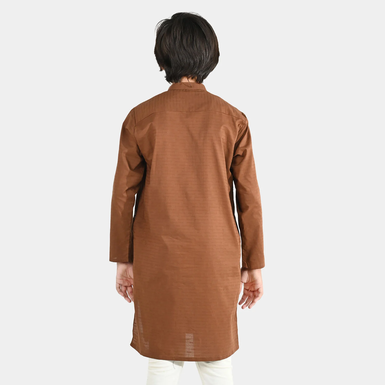 Boys Cotton Jacquard Basic Kurta - Cambridge Brown - Image 4