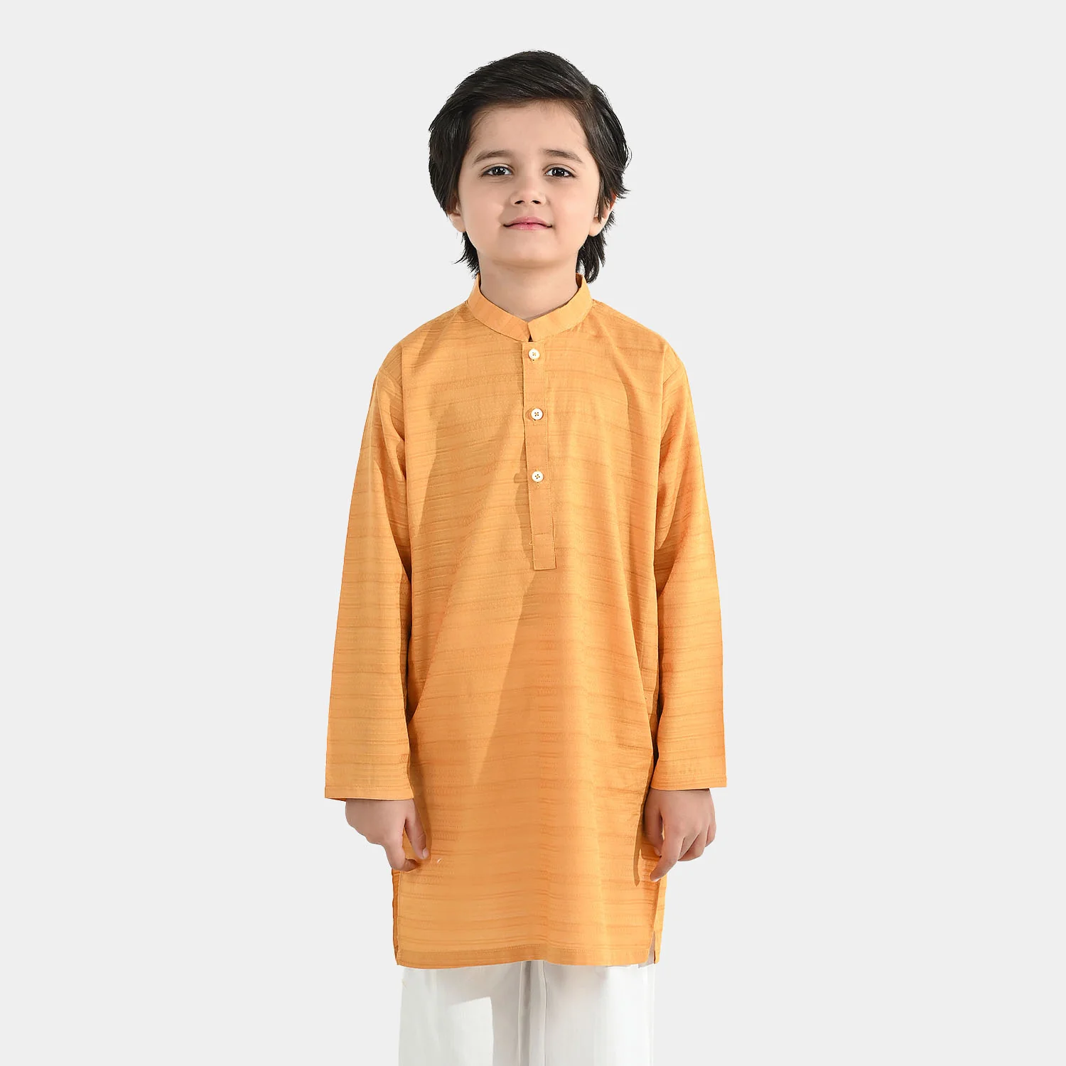 Boys Cotton Jacquard Basic Kurta – Yellow