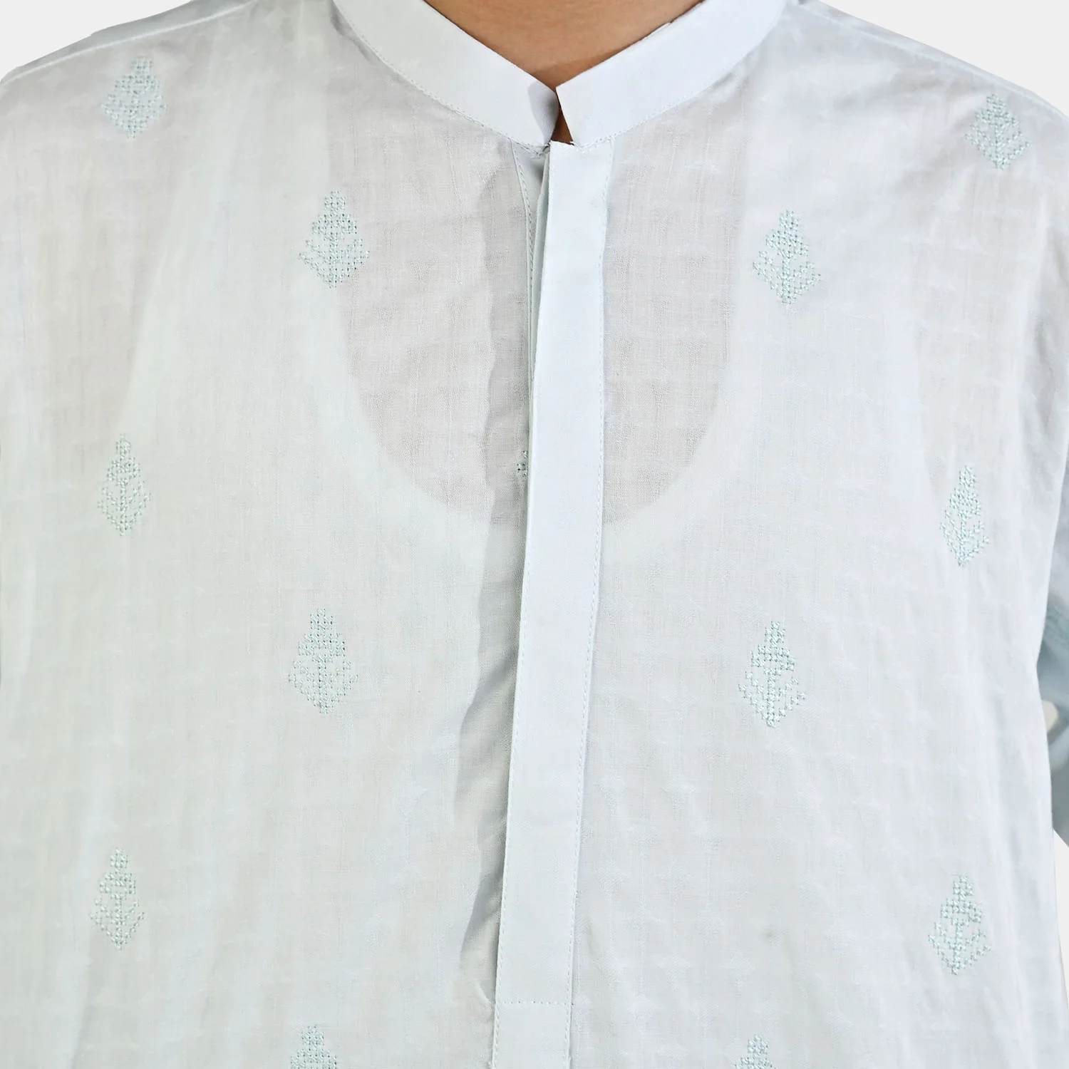 Boys Cotton Jacquard Embroidered Kurta (Breeze) - Light Blue - Image 3
