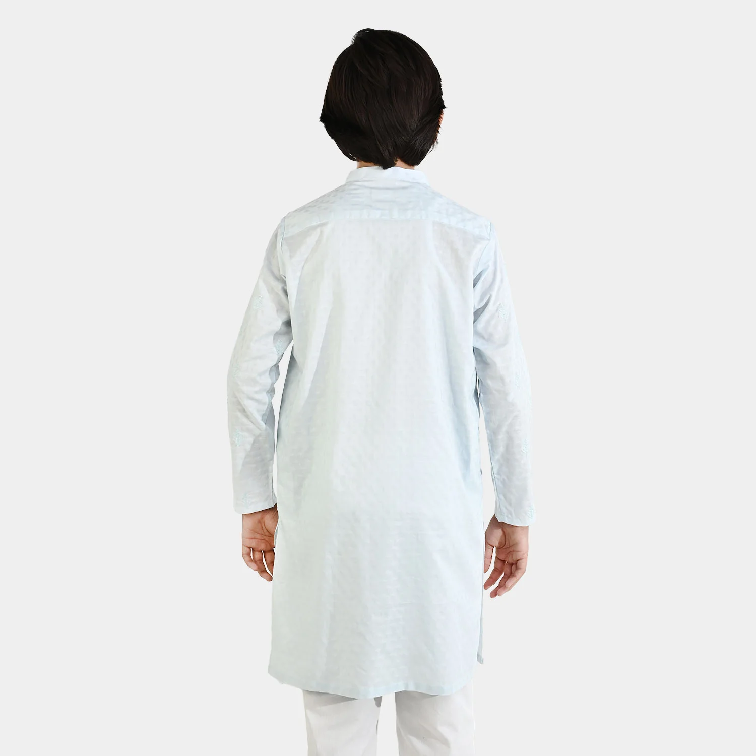 Boys Cotton Jacquard Embroidered Kurta (Breeze) - Light Blue - Image 5