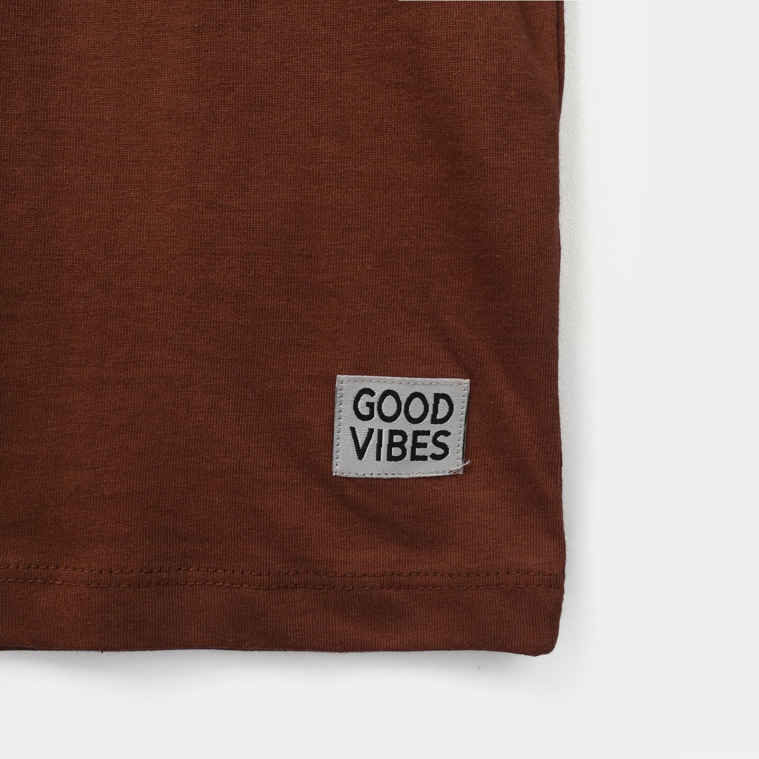 Boys Cotton Jersey T-Shirt (GODD VIBES) - Brown - Image 4