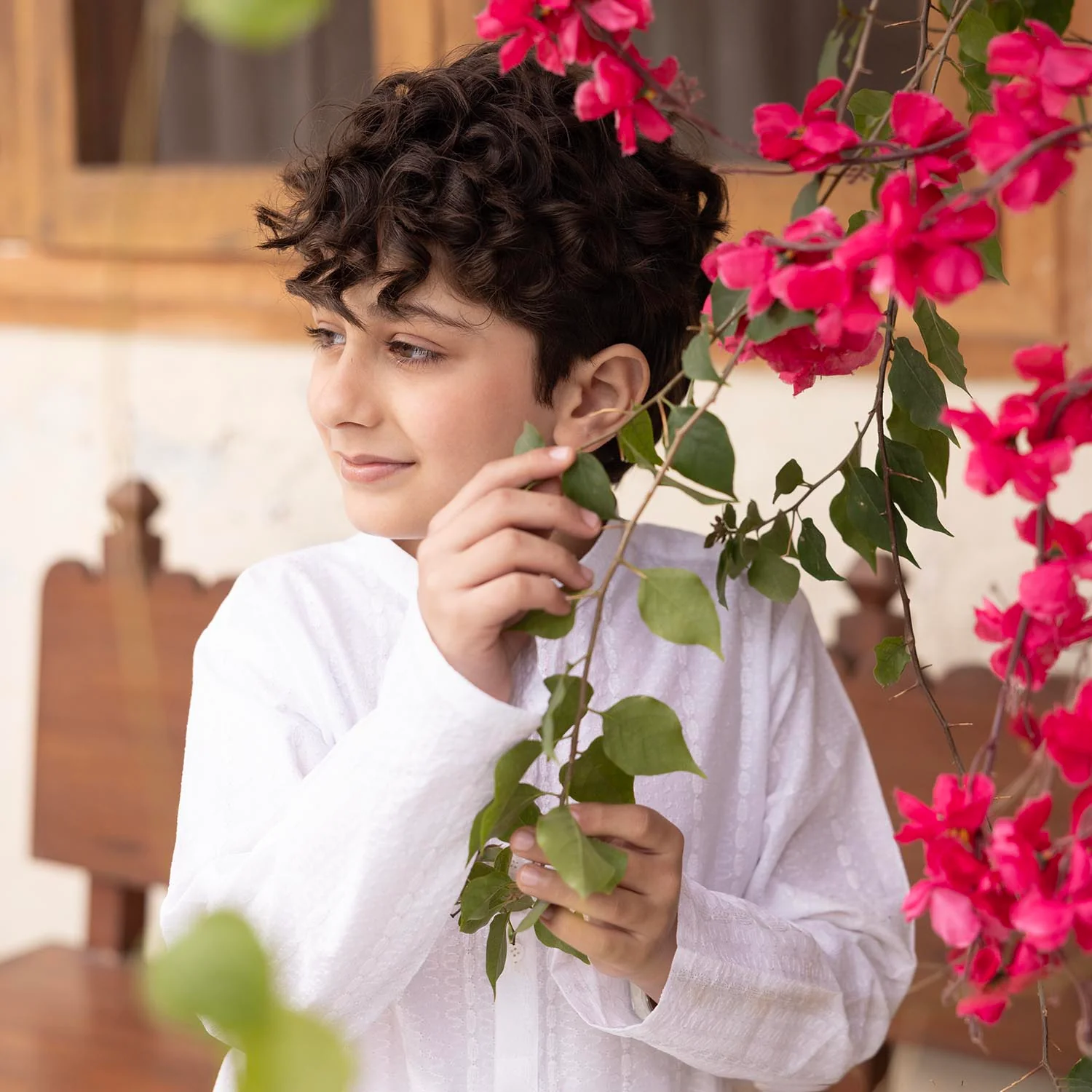 Boys Cotton Kurta Pajama (Chicken Kari) - White - Image 3