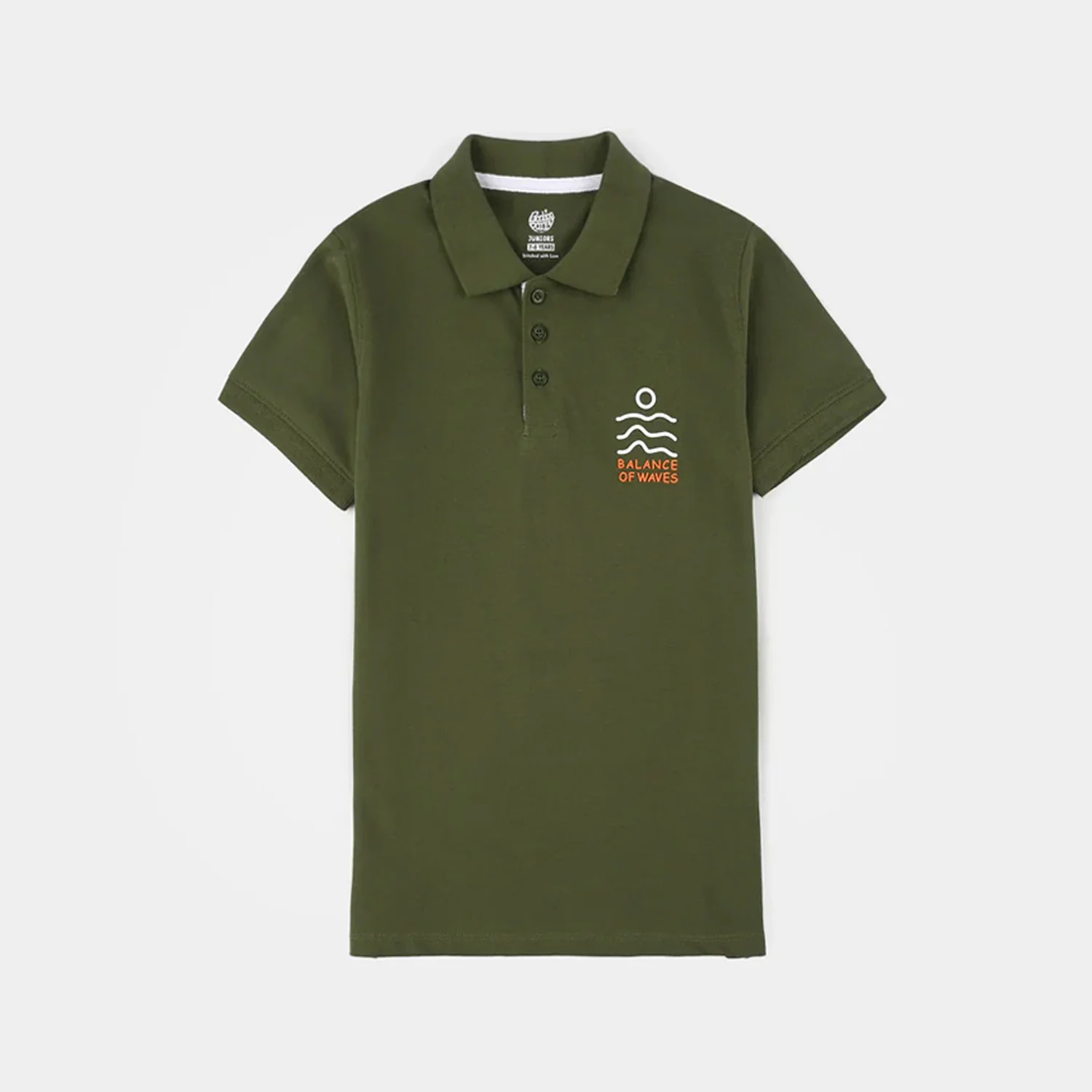 Boys Cotton PK Polo (Waves) - Olive Green