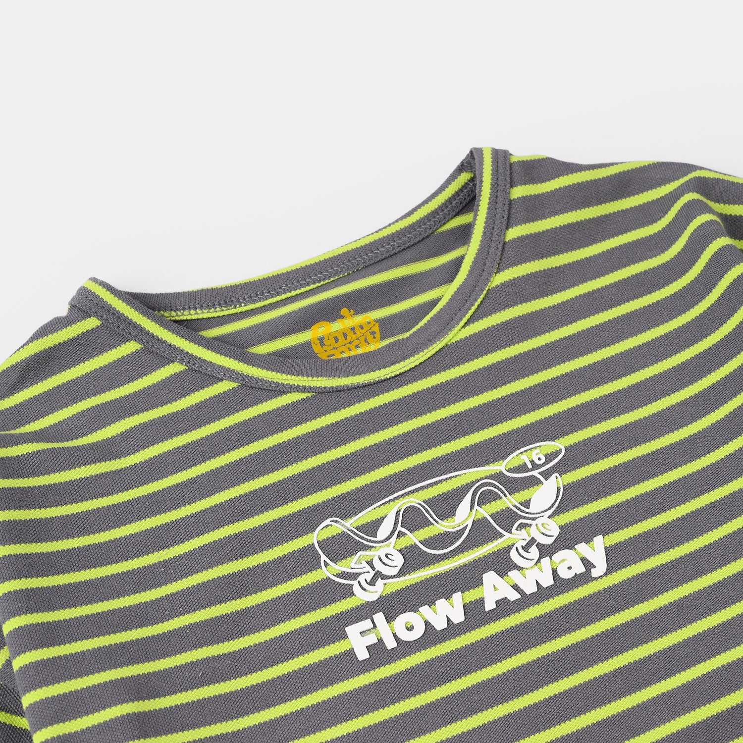 Boys Cotton PK Striped T-Shirt (Flow Away) – Grey/Green - Image 2