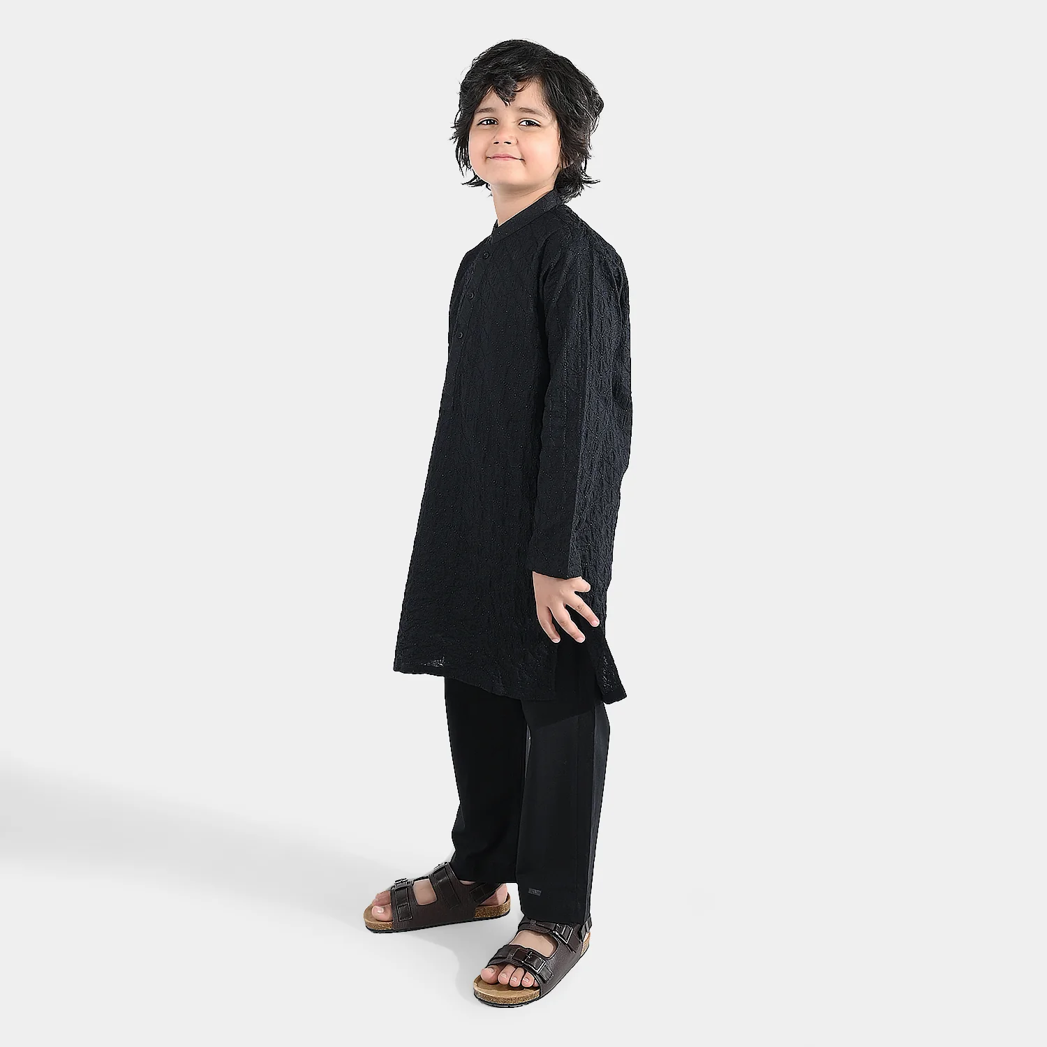 Boys Cotton Poplin 2Piece Suit (Chicken Kari)-BLACK - Image 2