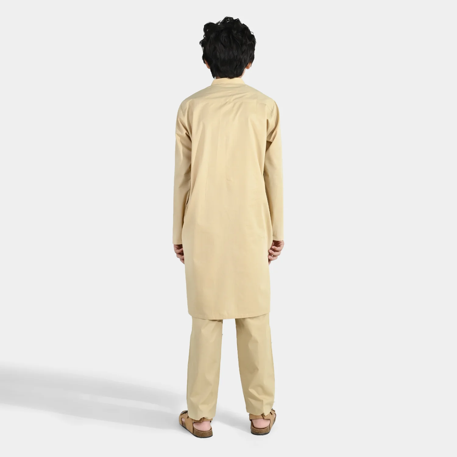 Boys Cotton Poplin Kurta Pajama - Beige - Image 5
