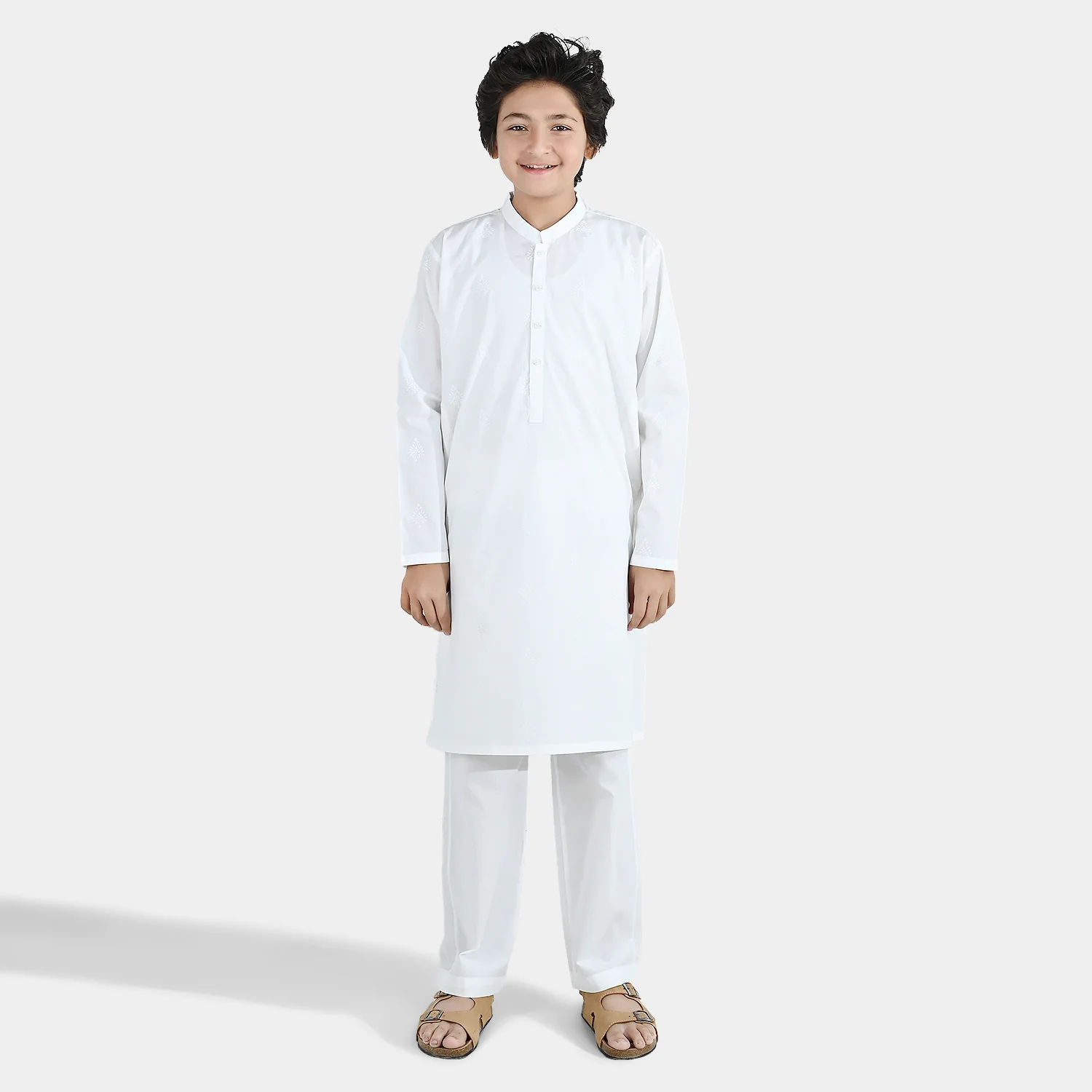 Boys Cotton Poplin Kurta Pajama - White - Image 3