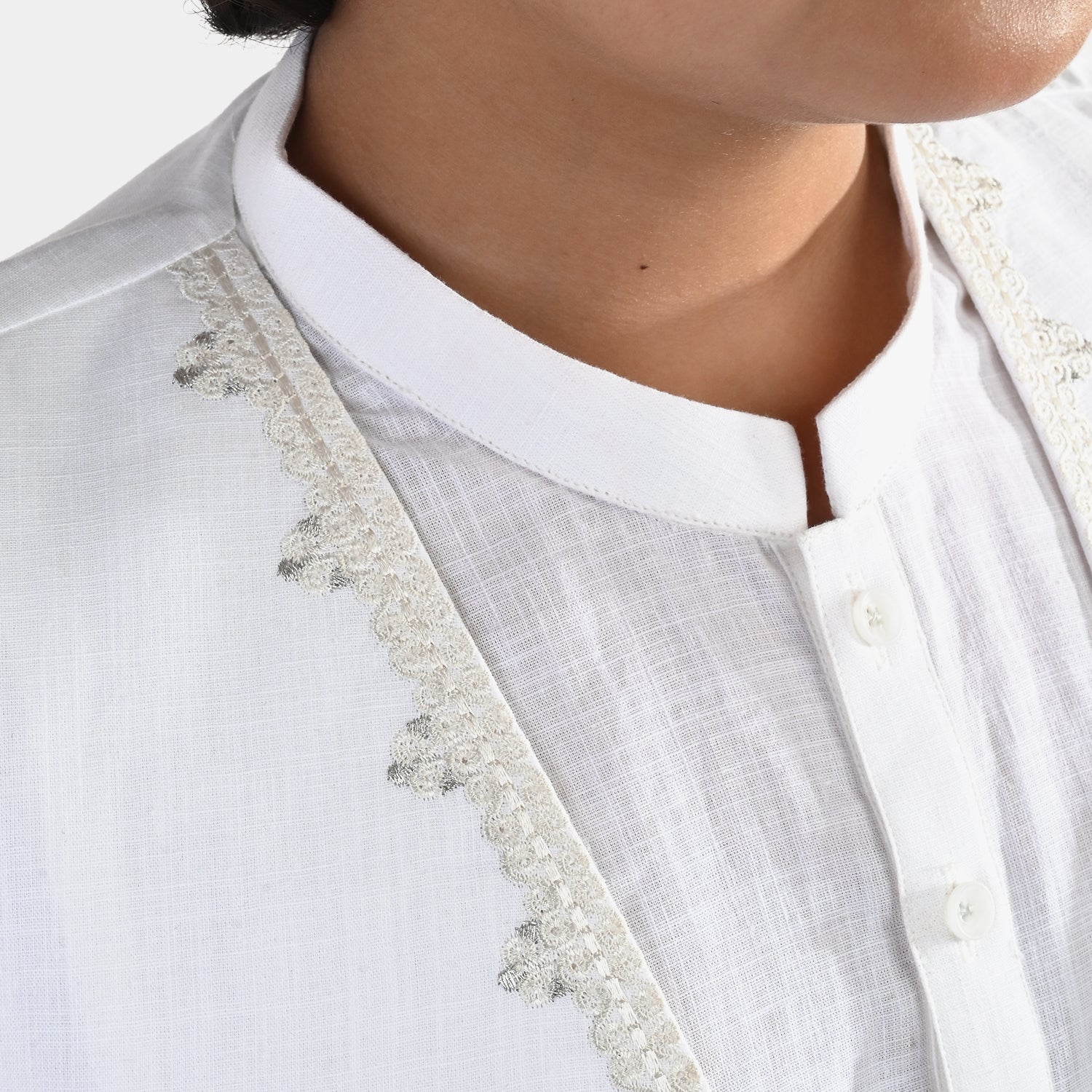 Boys Cotton Slub 3Piece Suit (Front Open) -WHITE - Image 7
