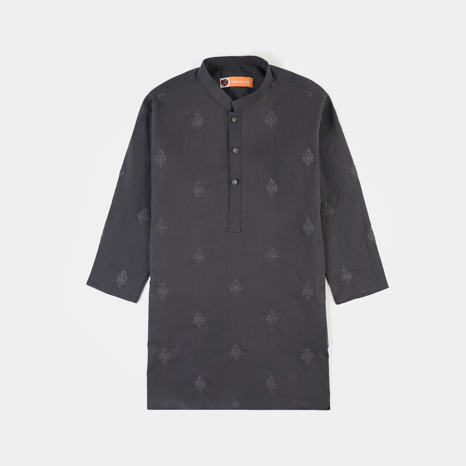 Boys Cotton Slub EMB Kurta (Charcoal)