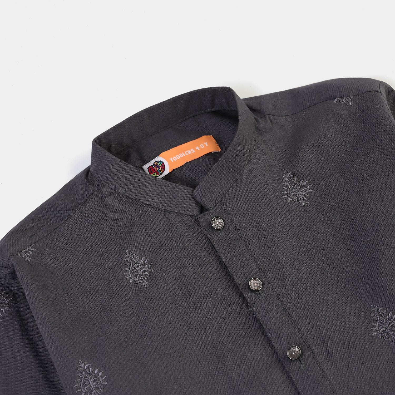 Boys Cotton Slub EMB Kurta (Charcoal) - Image 2