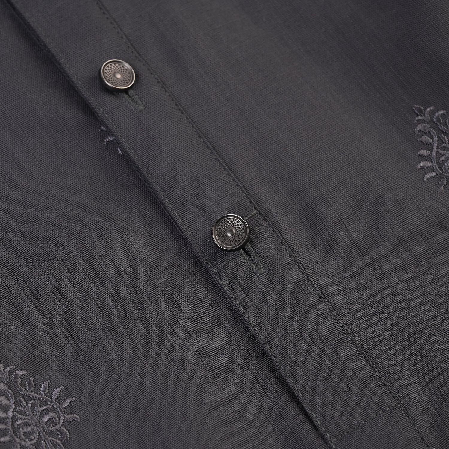 Boys Cotton Slub EMB Kurta (Charcoal) - Image 3