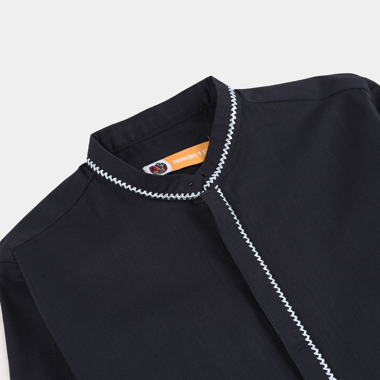 Boys Cotton Slub Embroidered Kurta (Zigzag) - Blue - Image 2