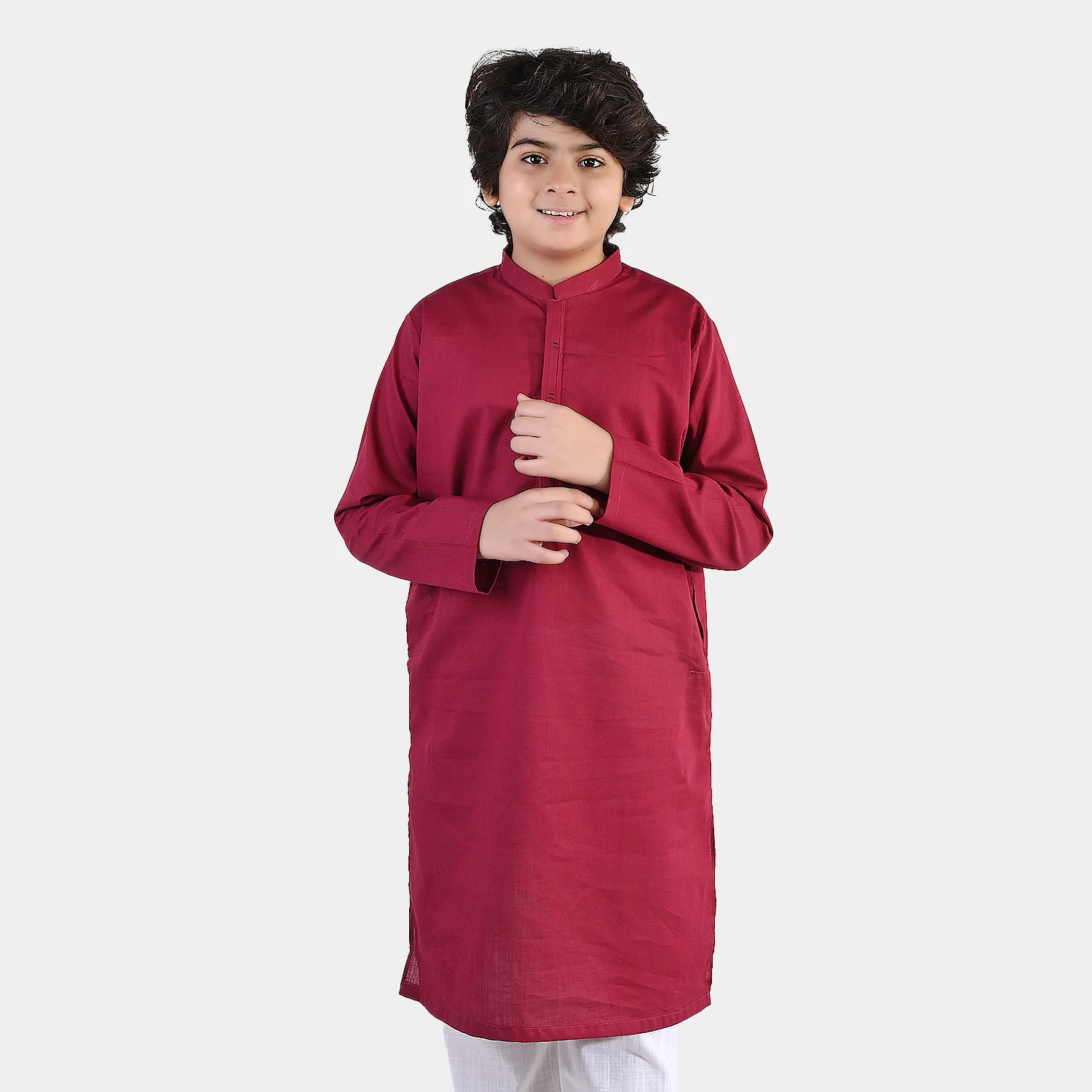 Boys Cotton Slub Kurta (Beet)-RED - Image 3