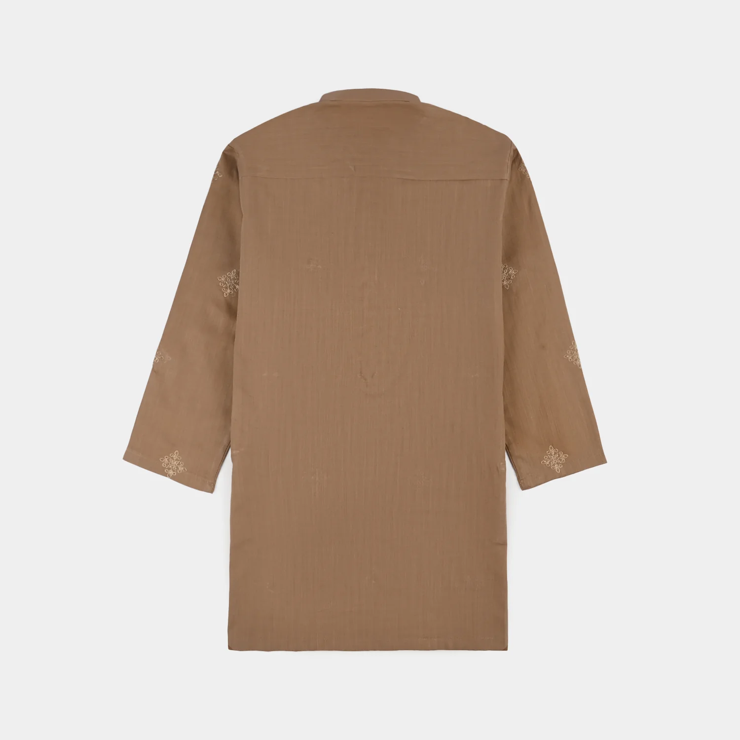 Boys Cotton Slub Kurta – Brown with Embroidery and Mandarin Collar - Image 10