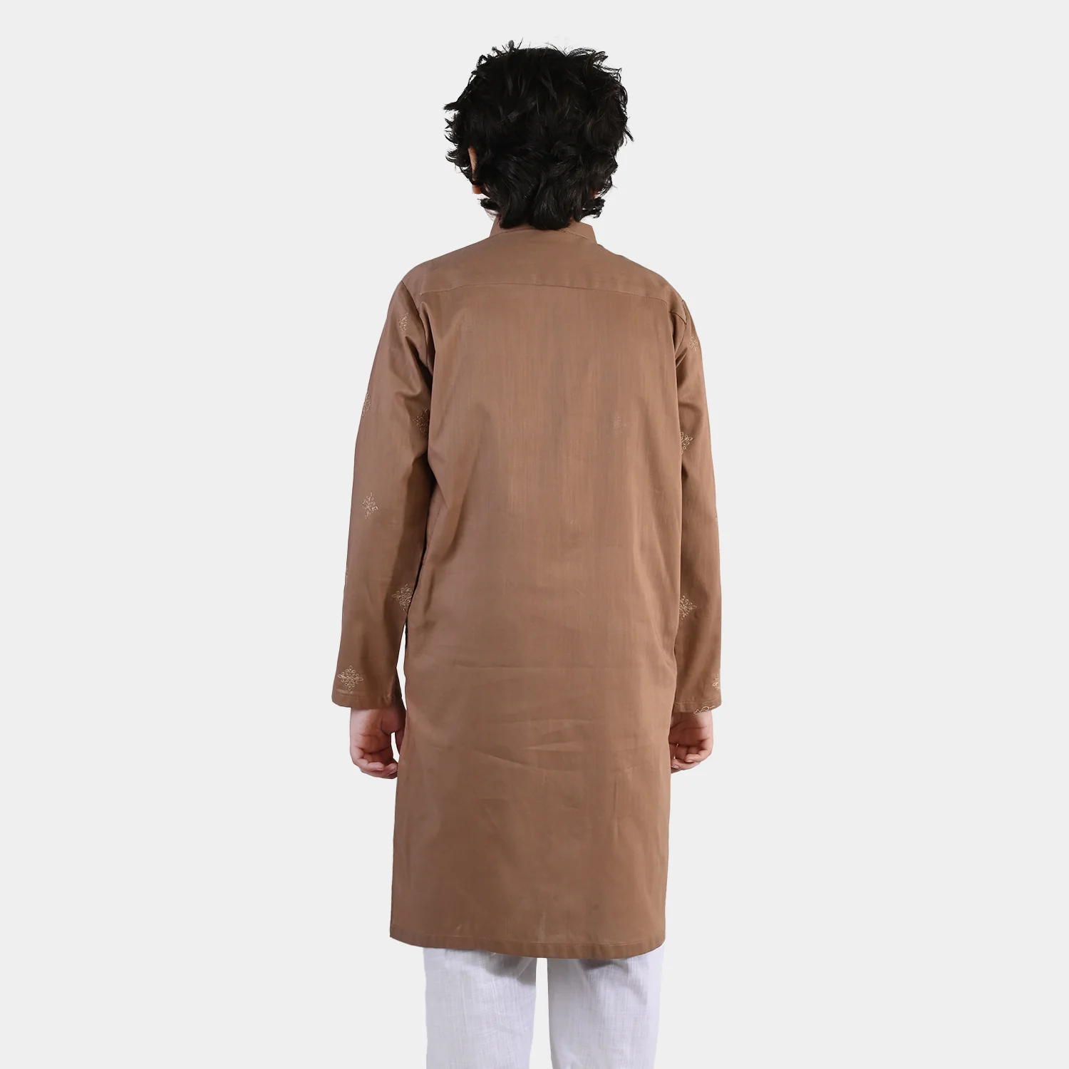 Boys Cotton Slub Kurta – Brown with Embroidery and Mandarin Collar - Image 6