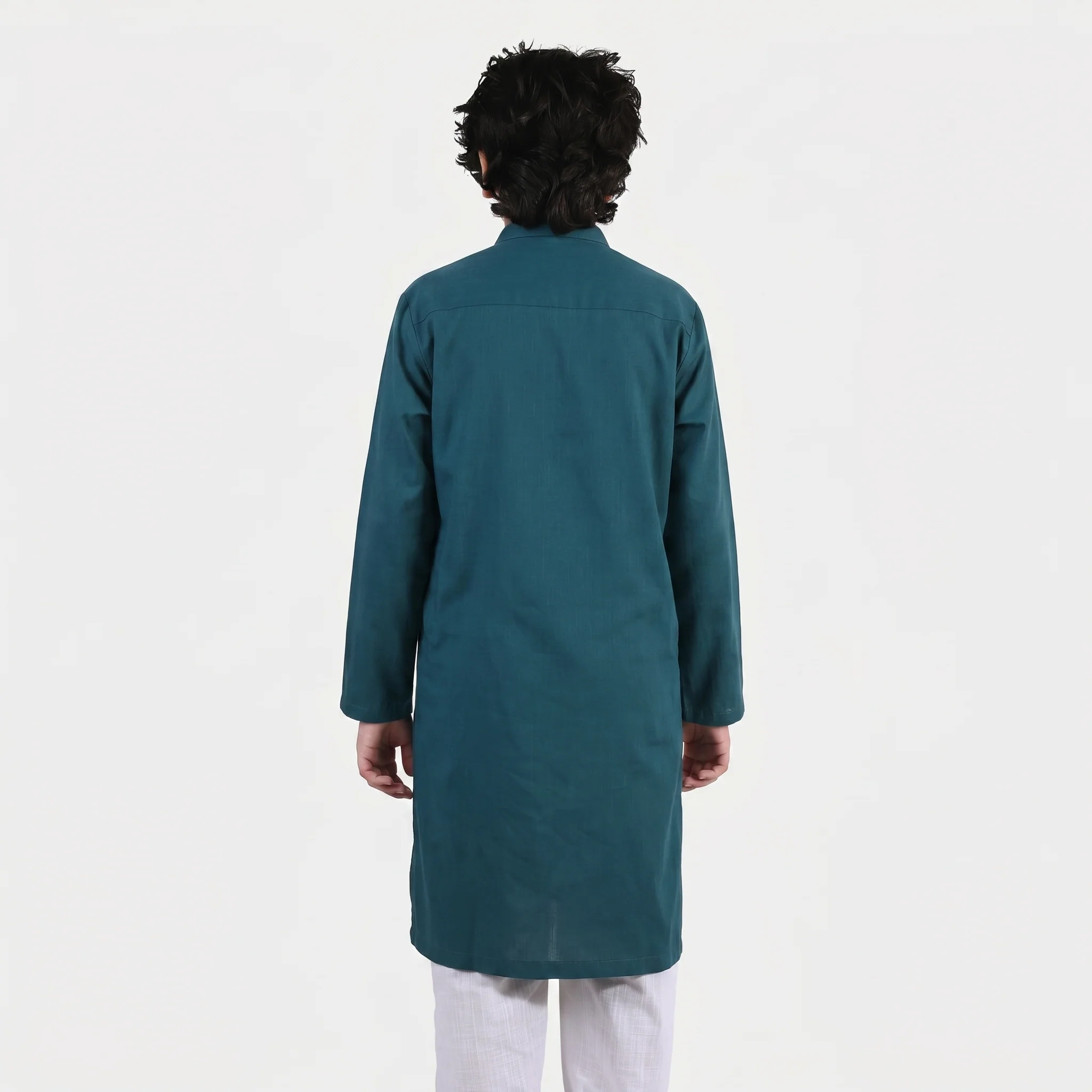 Boys Cotton Slub Kurta (Cut N Sew)- Teal Blue - Image 2
