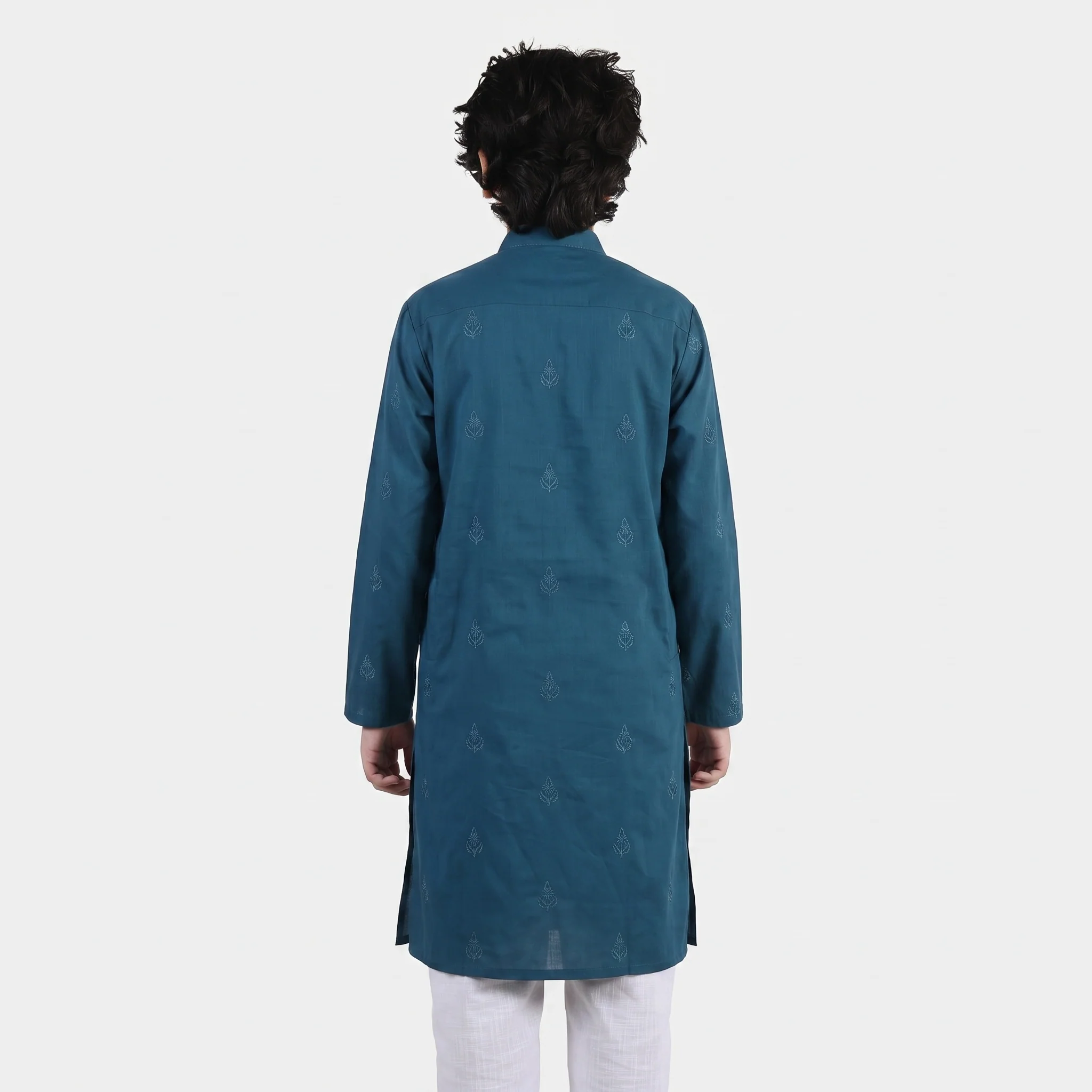 Boys Cotton Slub Printed Kurta (Blue Opal)-Blue - Image 2