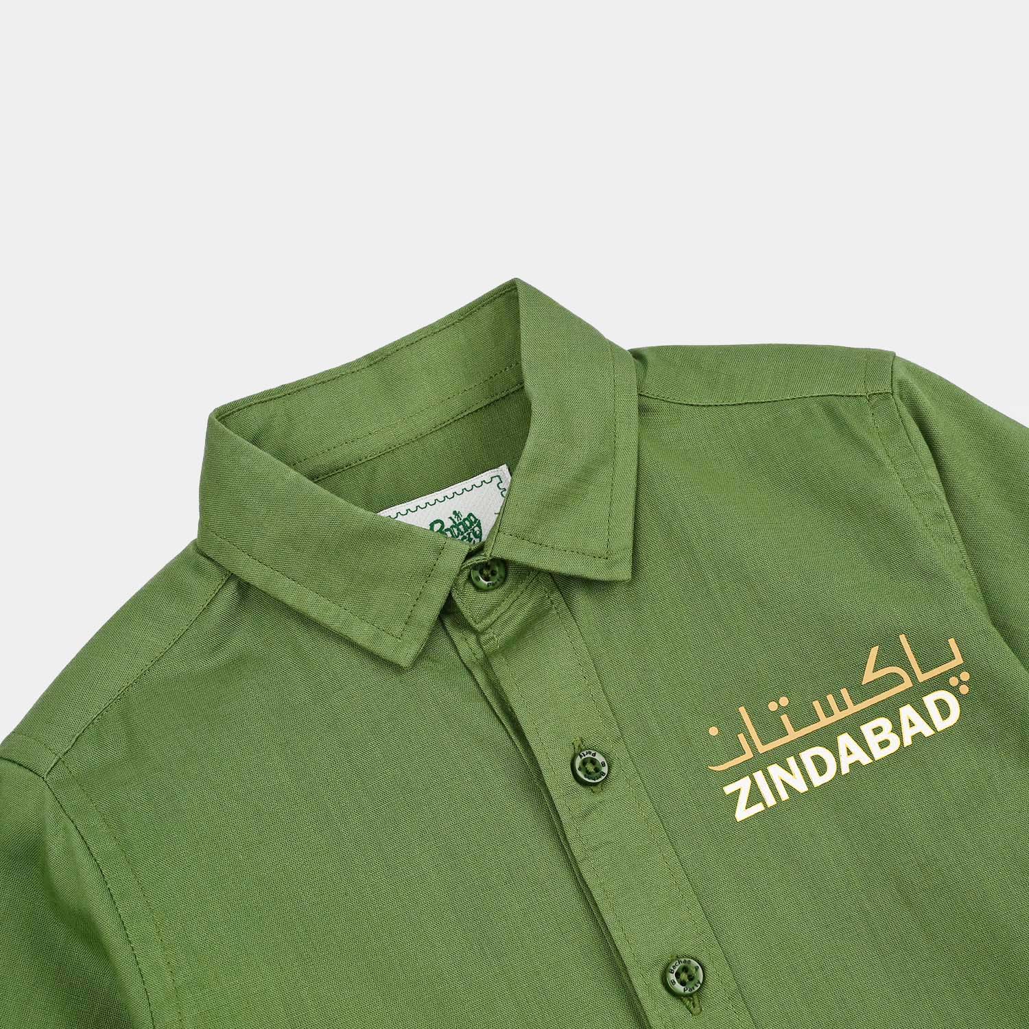 Boys Cotton Slub Shirt H/S (Rang-E-Azadi)-Green - Image 2