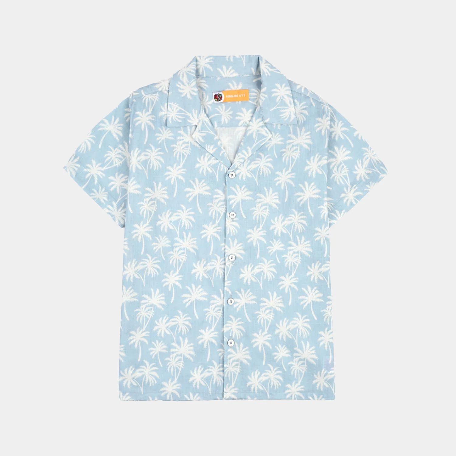 Boys Cotton Slub Shirt (Palm N Palm)-Blue