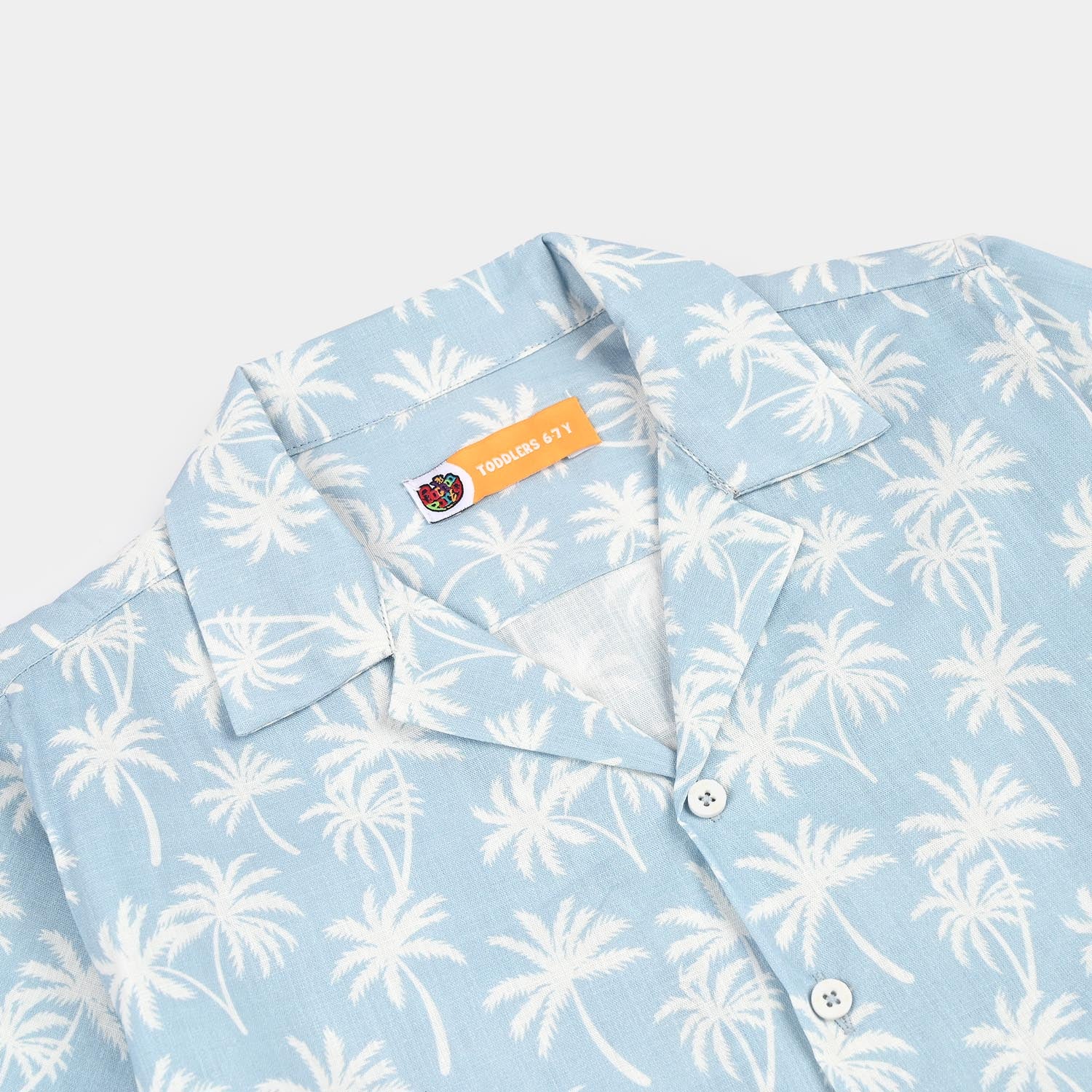 Boys Cotton Slub Shirt (Palm N Palm)-Blue - Image 2