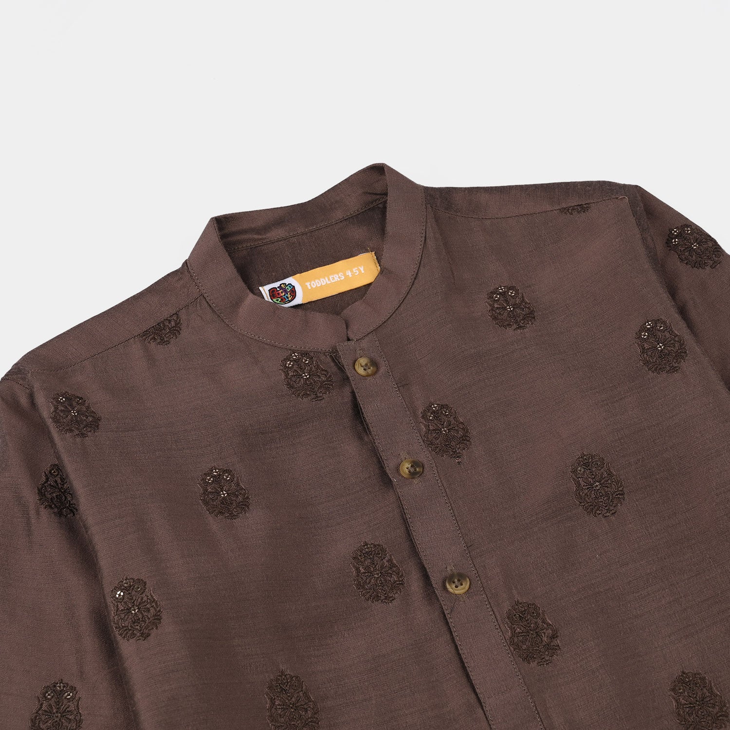 Boys Cotton Viscose Kurta Pajama (Sitara) - Brown - Image 3