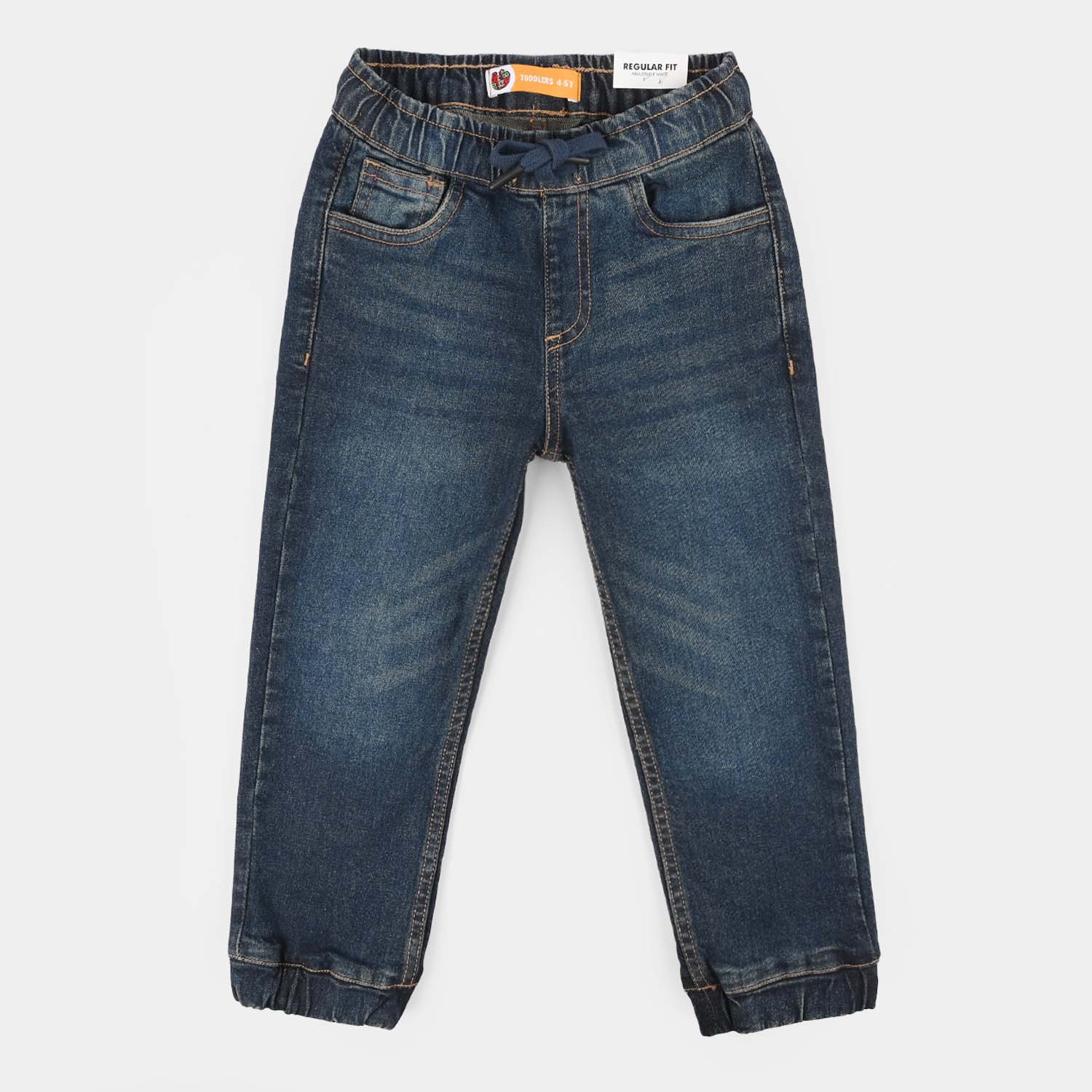 Boys Denim Rigid Jogger Pants β Dark Blue with Elastic Cuffs and Drawstring