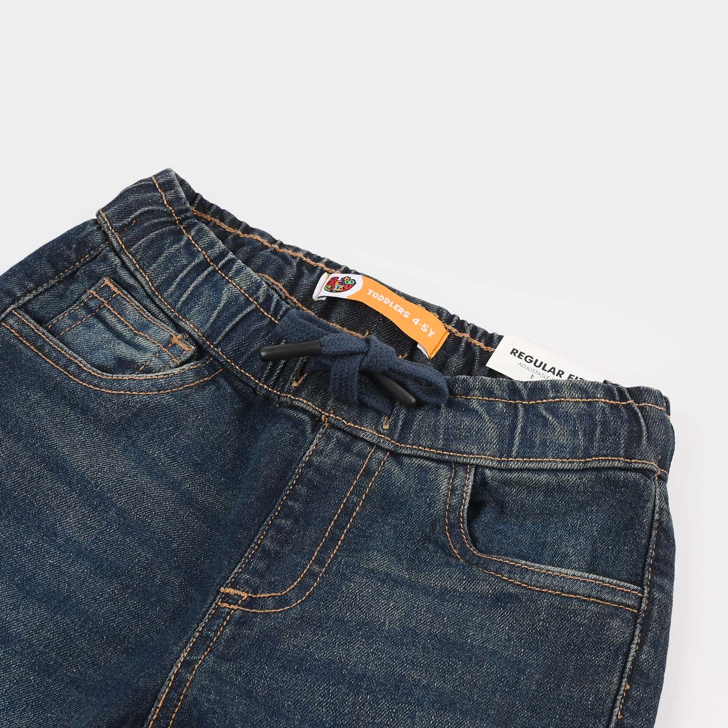 Boys Denim Rigid Jogger Pants β Dark Blue with Elastic Cuffs and Drawstring - Image 2