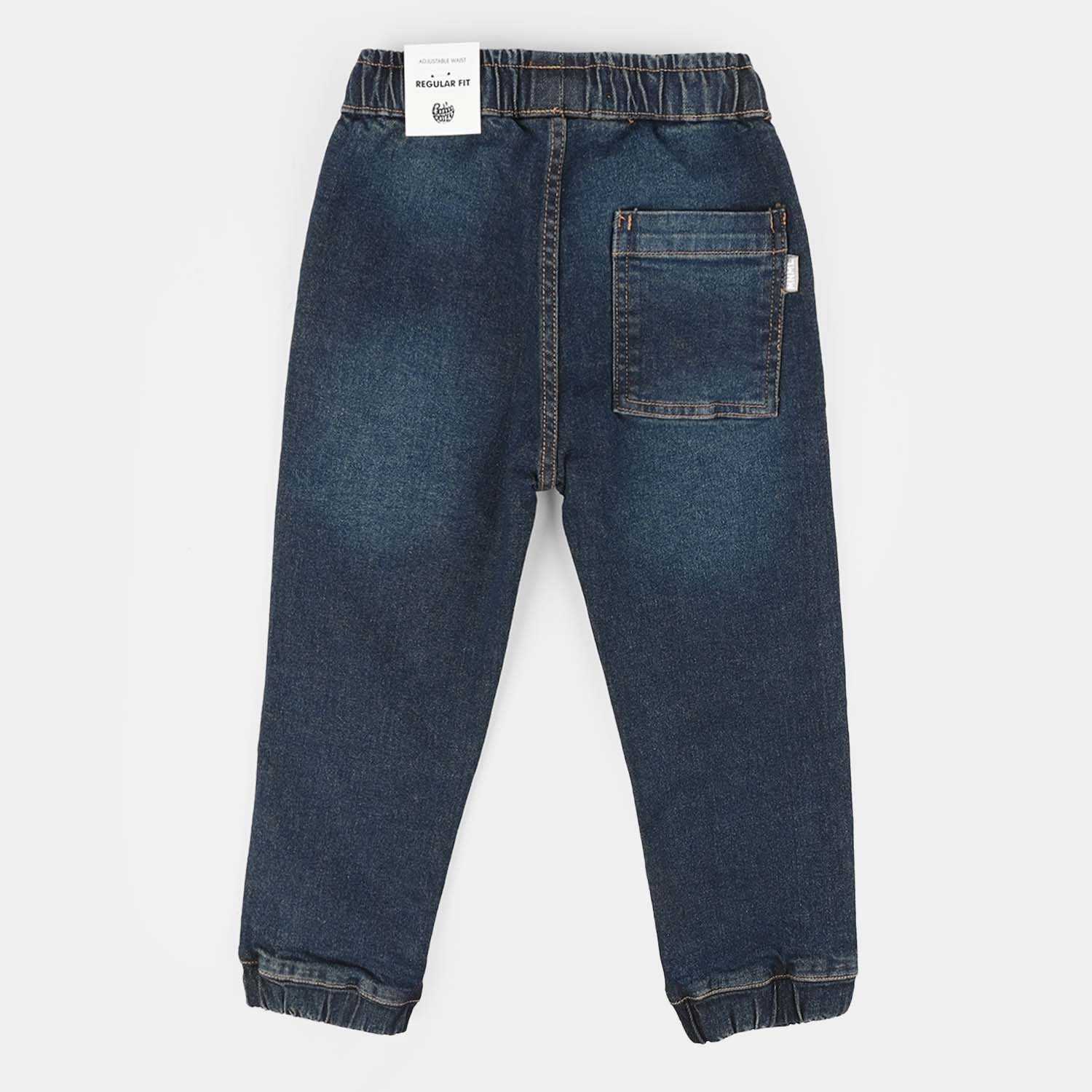 Boys Denim Rigid Jogger Pants β Dark Blue with Elastic Cuffs and Drawstring - Image 4